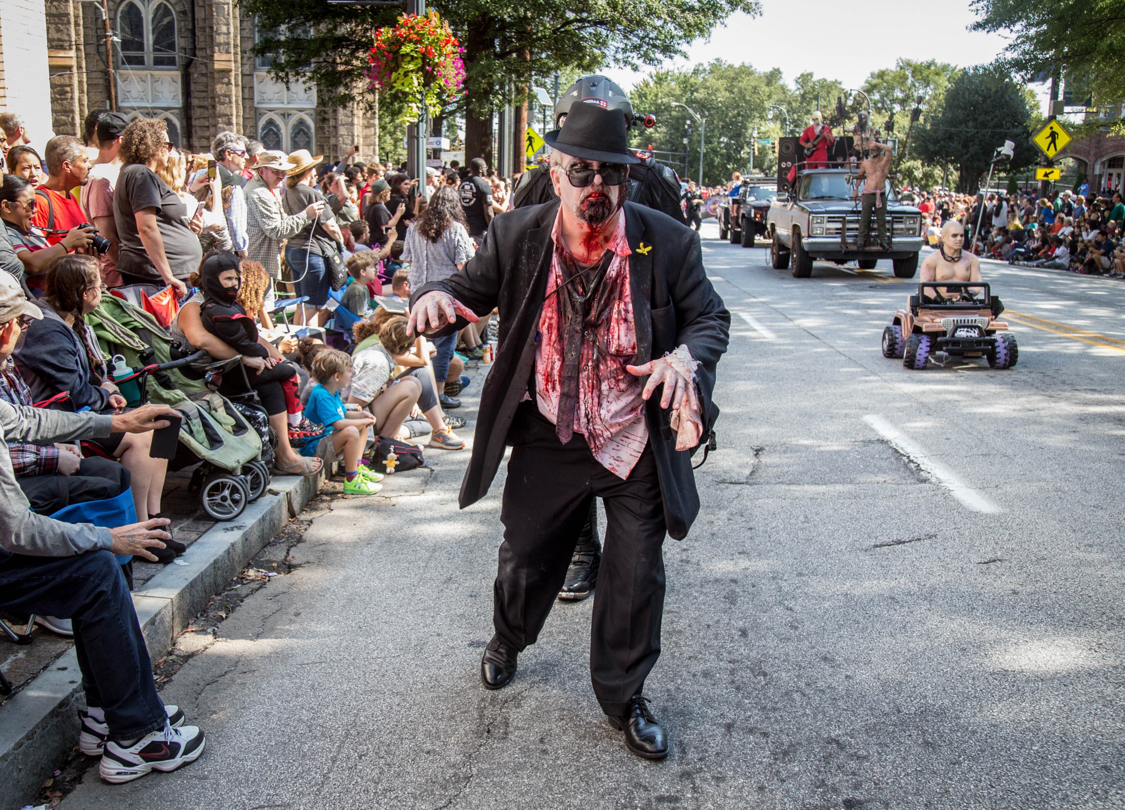 Zombie Charles Pinckney makes his way up Peachtree Street while participating in the Dragon Con parade in Atlanta GA Saturday, September 2, 2017. Founded in 1987, Dragon Con convention takes place every year over Labor Day weekend. STEVE SCHAEFER / SPECIAL TO THE AJC