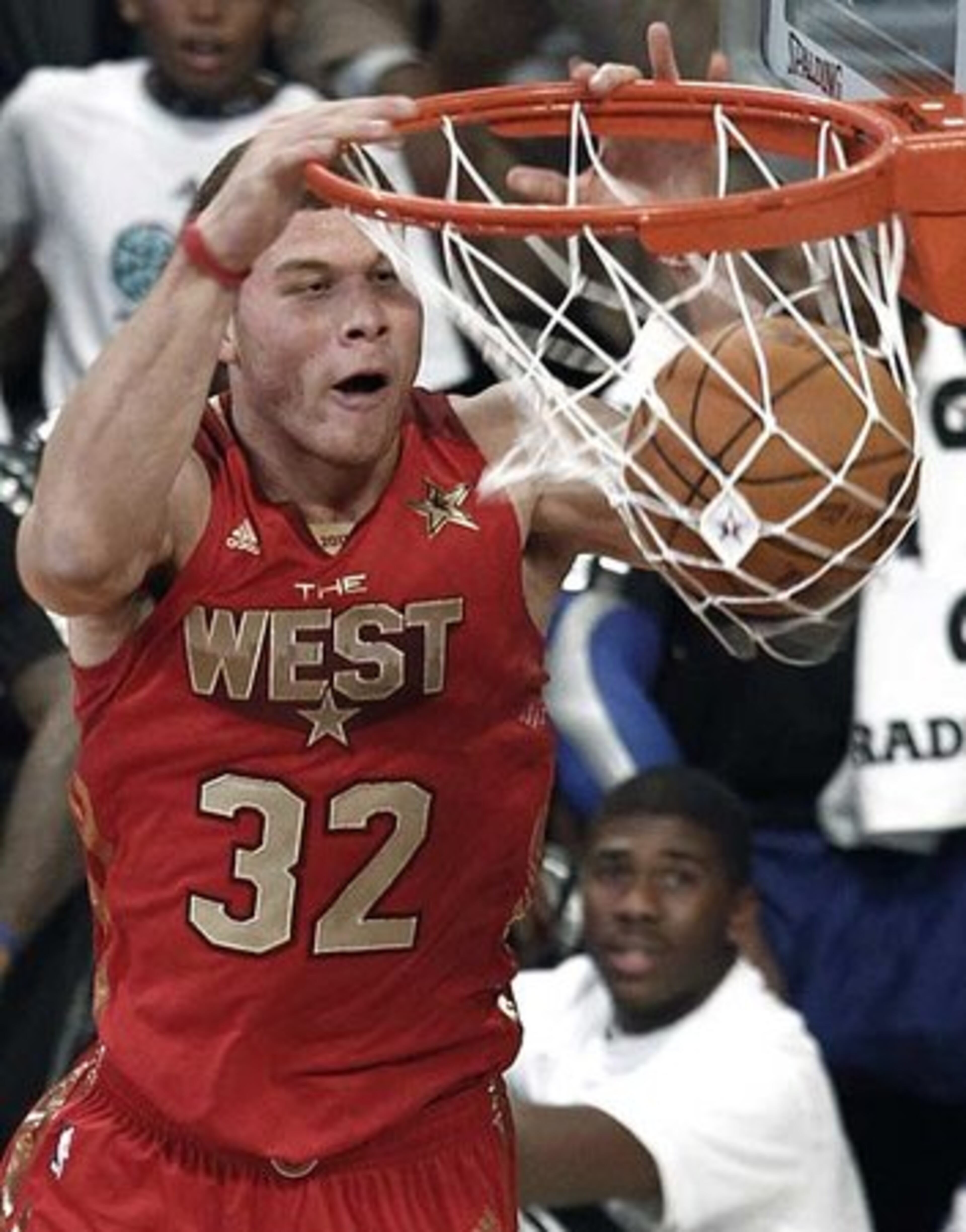 West's Blake Griffin, of the Los Angeles Clippers, throws down a first-half dunk.