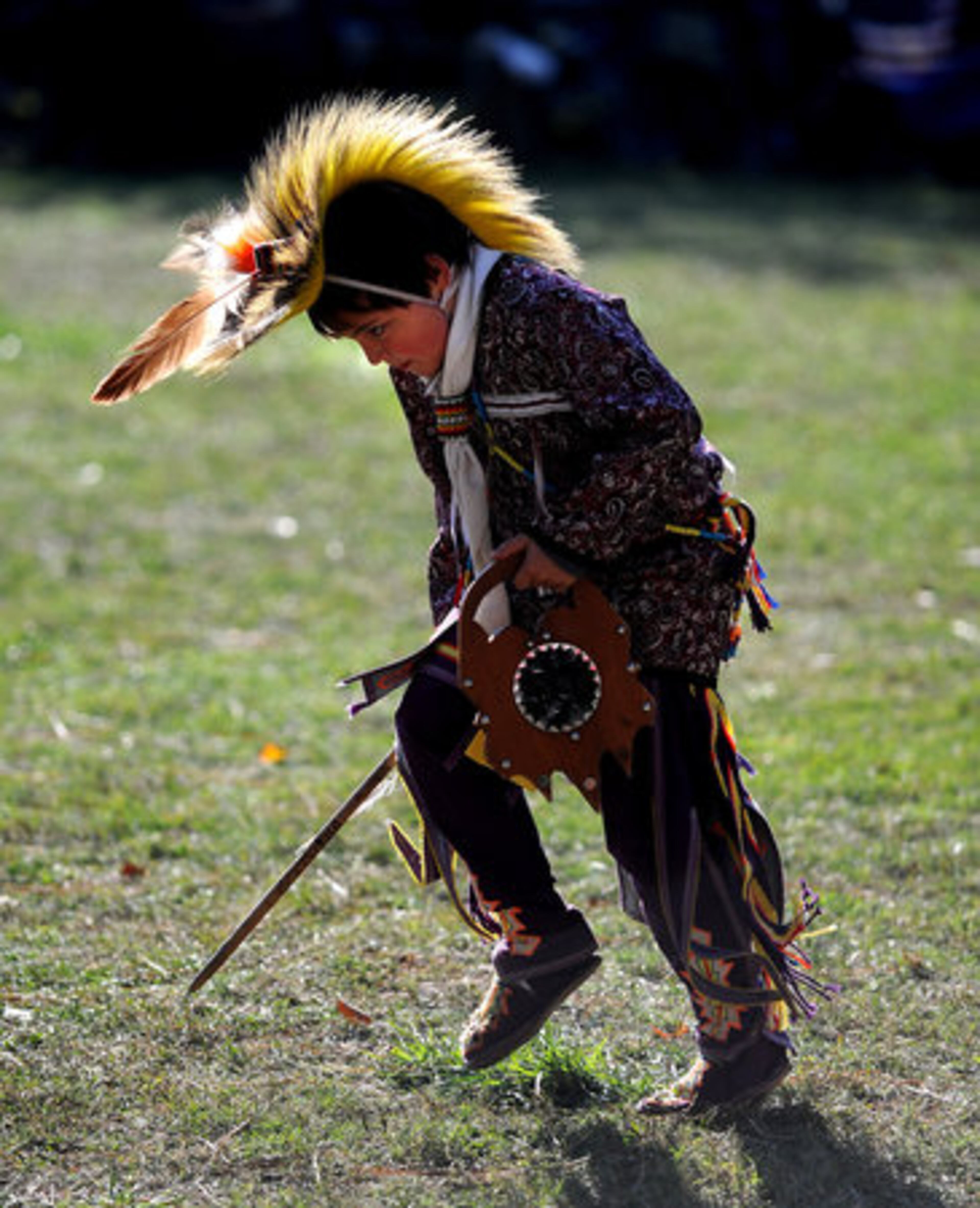 Paidon Partin, 7, Michigan, Chippewa Onieda tribe, dances during the 11th Annual Indian Festival and Pow-Wow at Stone Mountain Park on Saturday, Nov 6, 2010.