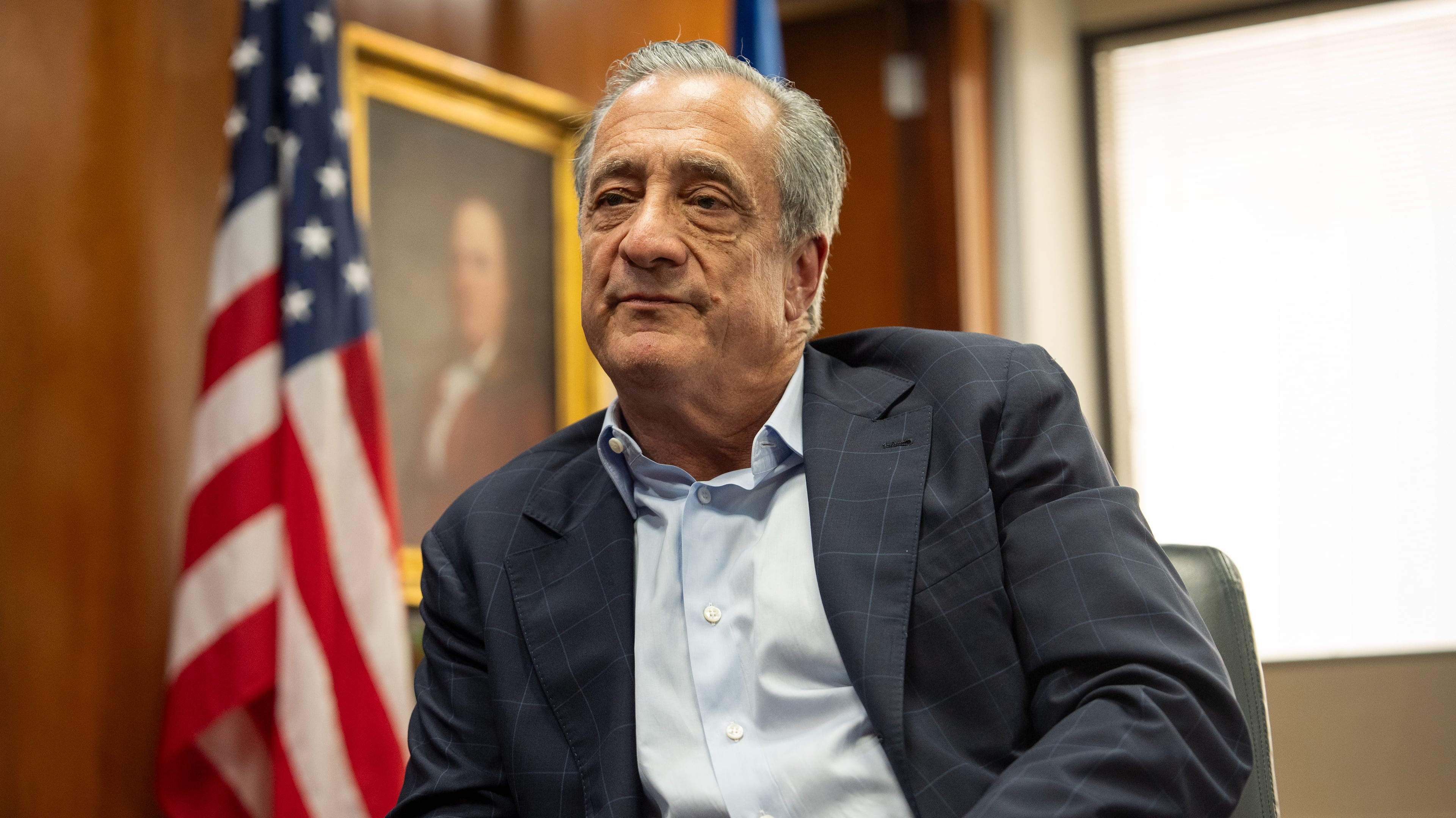 Postmaster General David Steiner speaks during an interview with The Associated Press at the United States Postal Service headquarters, Thursday, Sept. 17, 2026, in Washington. (AP Photo/Mark Schiefelbein)