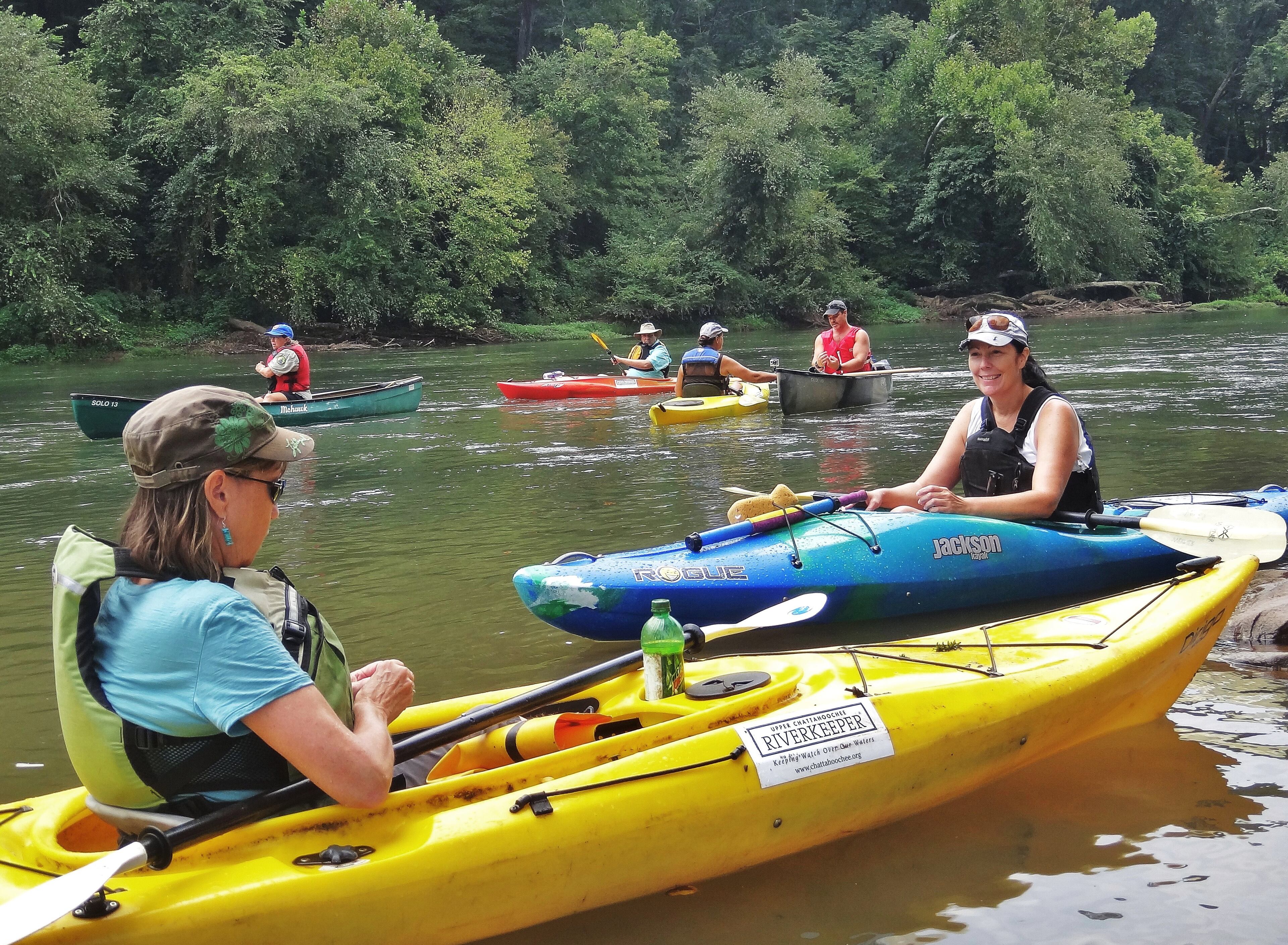 When temperatures rise, outdoor lovers head to the Chattahoochee River to cool off. Located to the north and east of the city, the river is a favorite of kayakers and other boaters looking to "shoot the Hooch." Buford Dam, located on the Chattahoochee, formed Lake Lanier in 1956. When the dam releases water from the lake to generate electricity, water levels downstream can rise quickly.