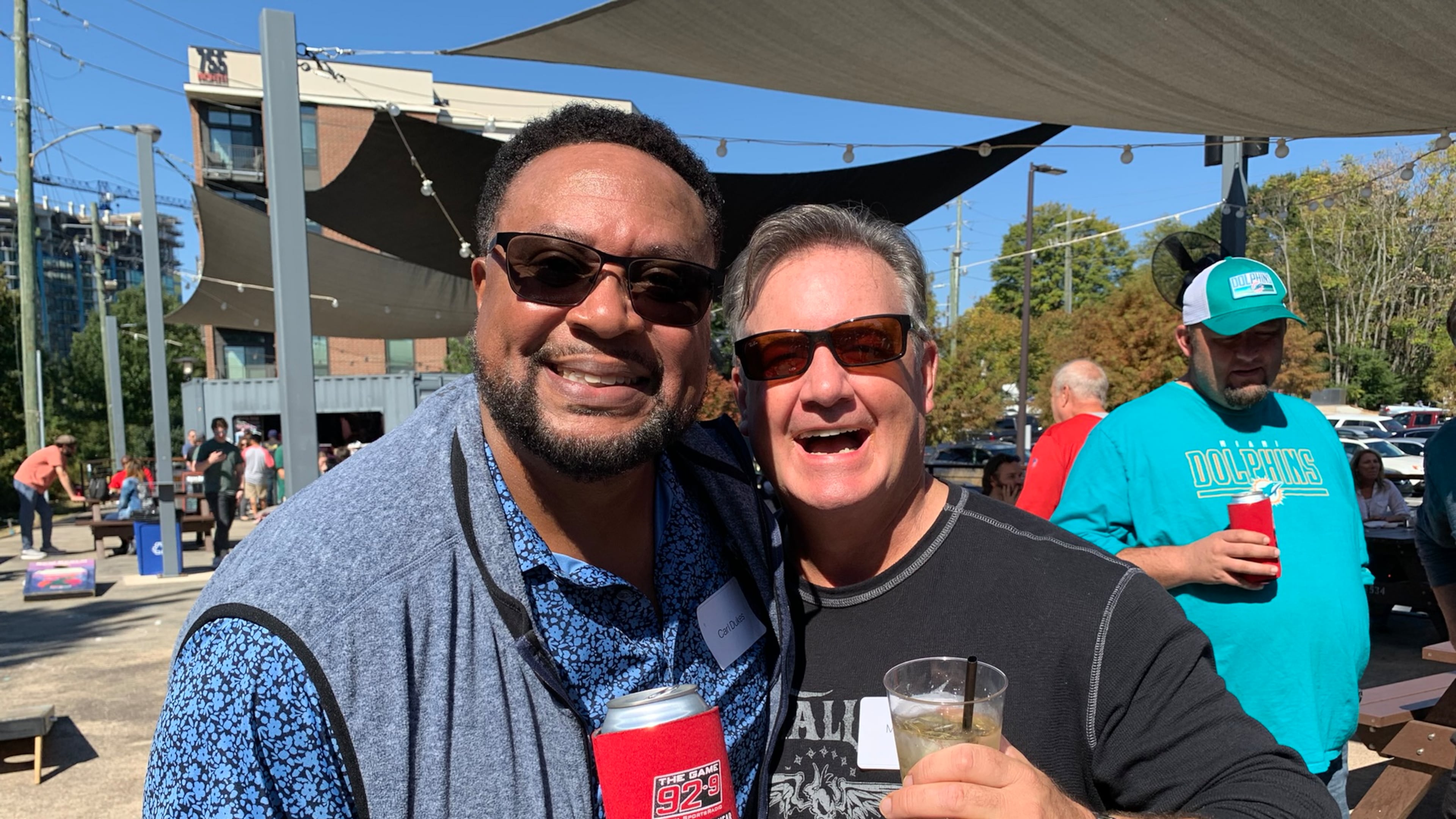 The 92.9/The Game afternoon show Carl Dukes and Mike Bell at New Realm Brewery October 22, 2022 to celebrate the station's 10th anniversary. RODNEY HO/rho@ajc.com