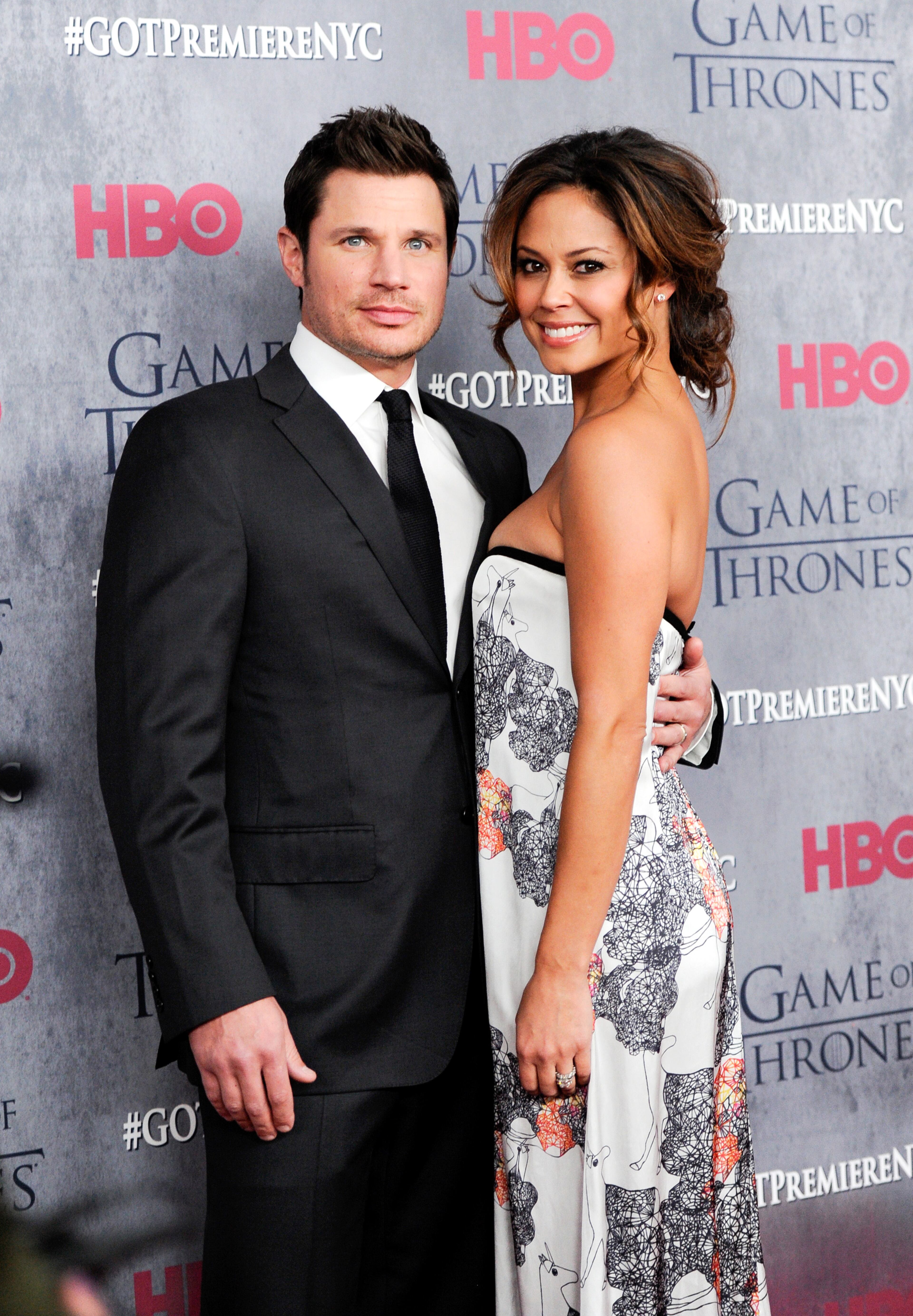 Television personalities Nick Lachey and wife Vanessa Lachey attend HBO's "Game of Thrones" fourth season premiere at Avery Fisher Hall on Tuesday, March 18, 2014 in New York. (Photo by Evan Agostini/Invision/AP)