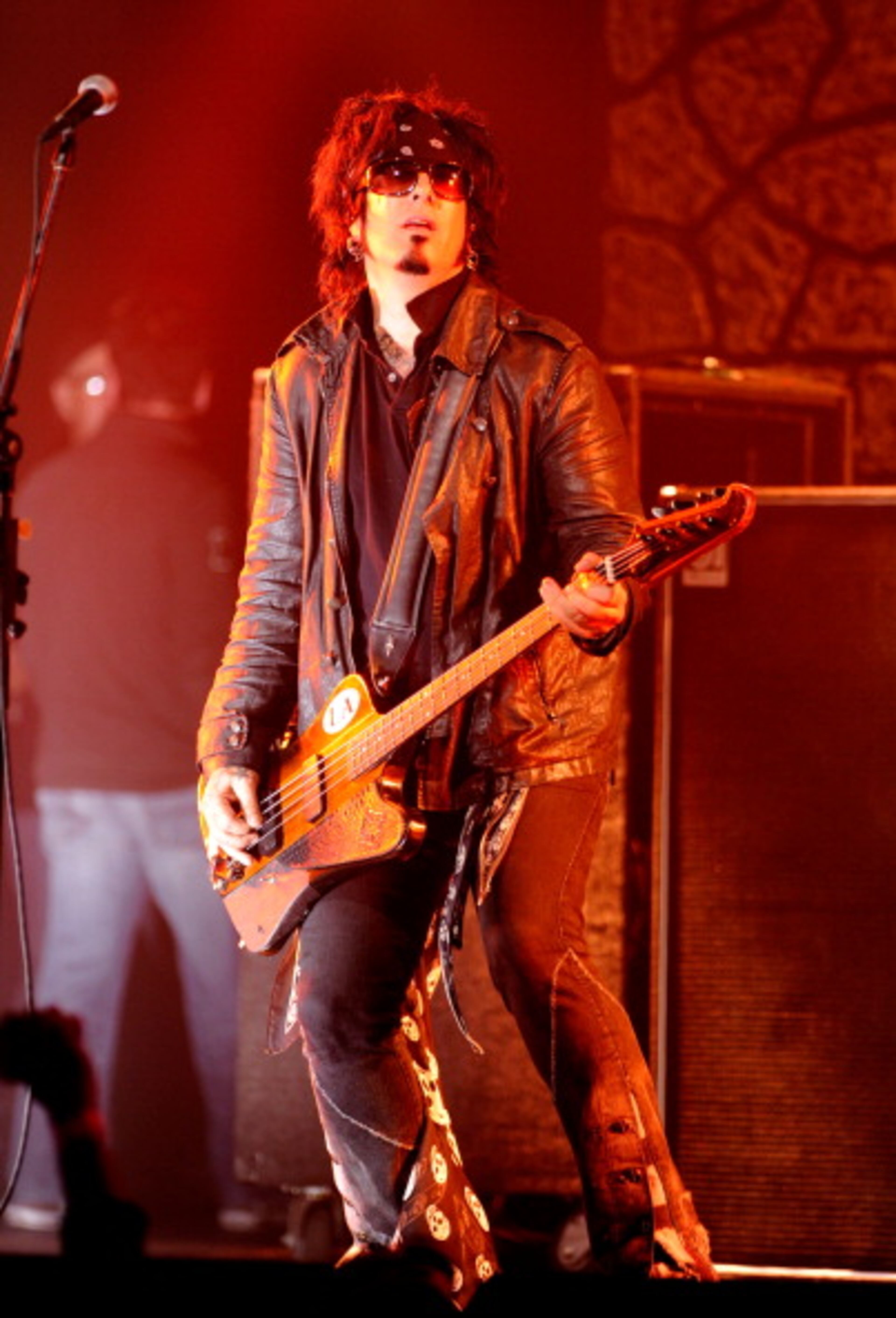 LOS ANGELES, CA - APRIL 11: Musician Nikki Sixx on stage during the 2012 Revolver Golden Gods Award Show at Club Nokia on April 11, 2012 in Los Angeles, California. (Photo by Frazer Harrison/Getty Images)