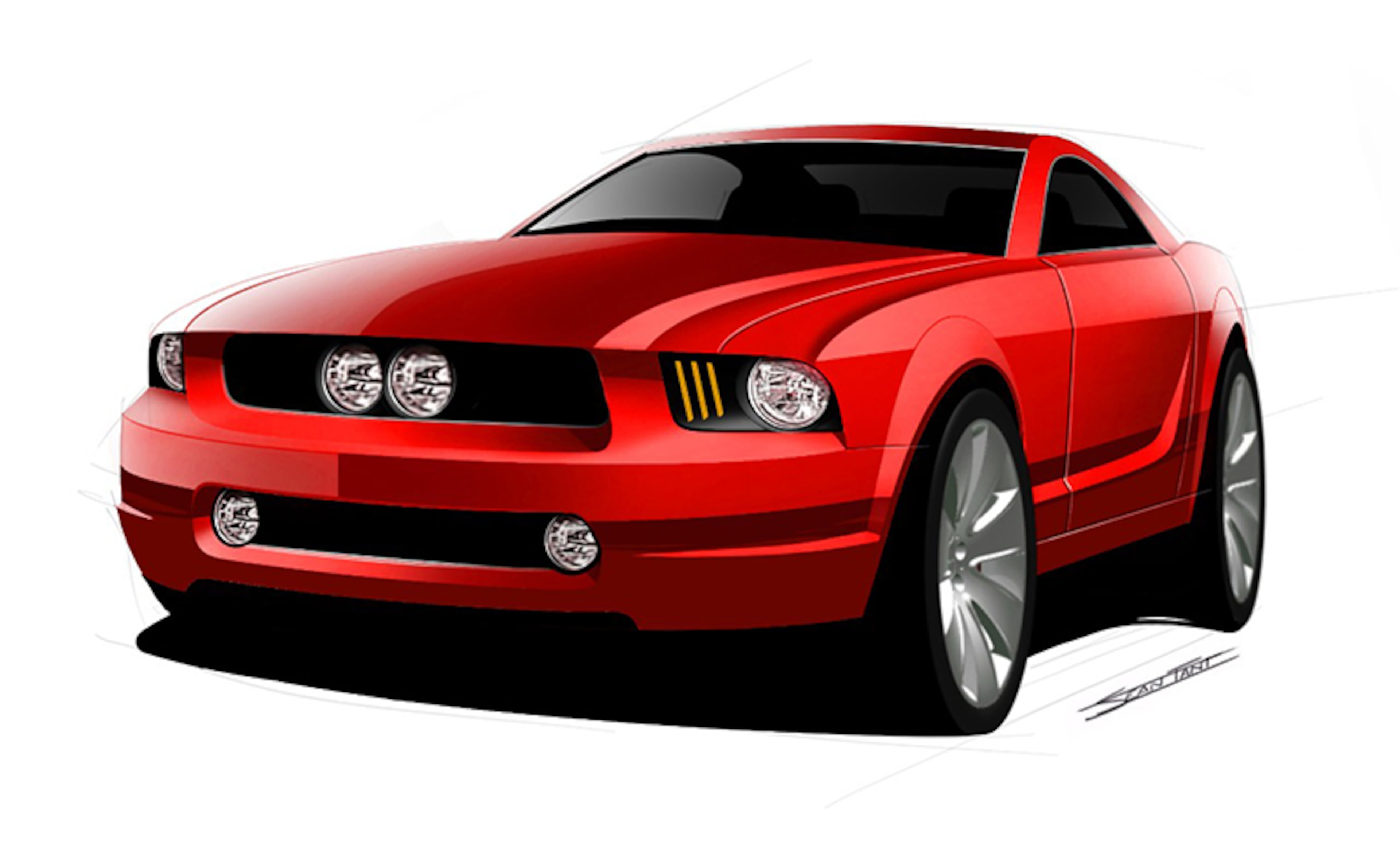 The beginnings of the 2005 Mustang are clearly visible here with both the side “hockey-stick” curve, the rectangular grille and the bucketed headlamps.
