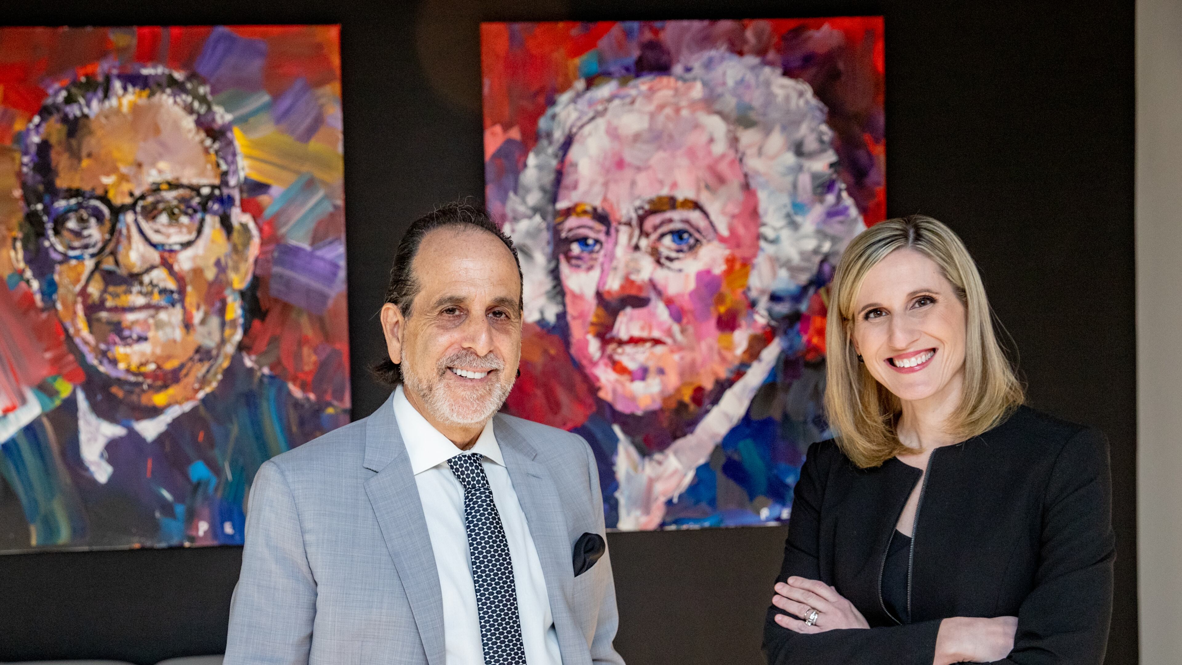 Attorneys Drew Findling, from left, and Marissa Goldberg are in the Findling Law Firm lobby in Buckhead on Wednesday, March 29, 2023. (Jenni Girtman for The Atlanta Journal-Constitution)