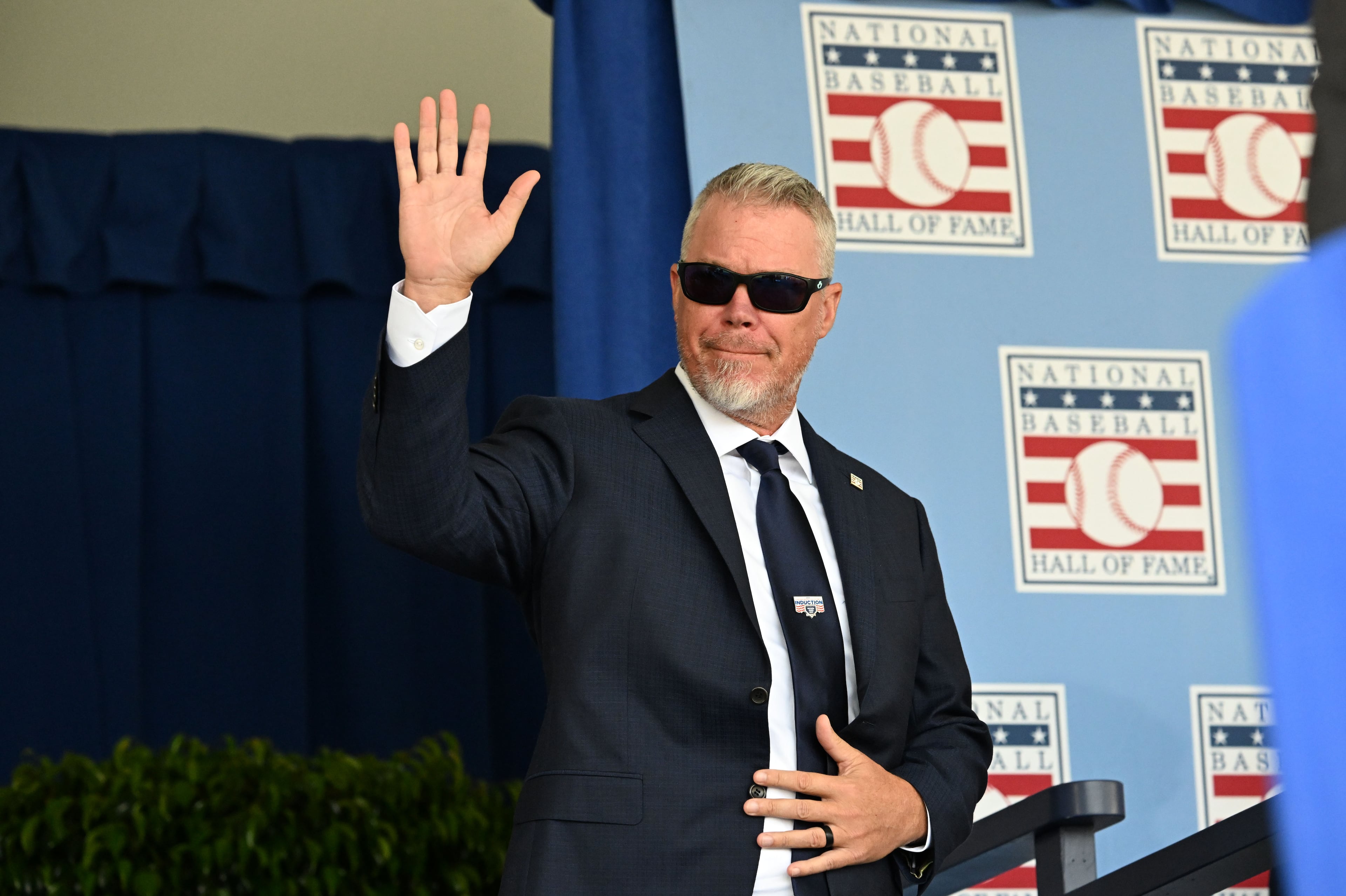 National Baseball Hall of Fame member Chipper Jones is introduced during the 2026 National Baseball Hall of Fame Induction Ceremony at the Clark Sports Center on Sunday, July 26, 2026, in Cooperstown, N.Y. Braves centerfielder Andruw Jones is set for induction into the National Baseball Hall of Fame as part of the Class of 2026, alongside Carlos Beltrán and Jeff Kent. (Hyosub Shin/AJC)