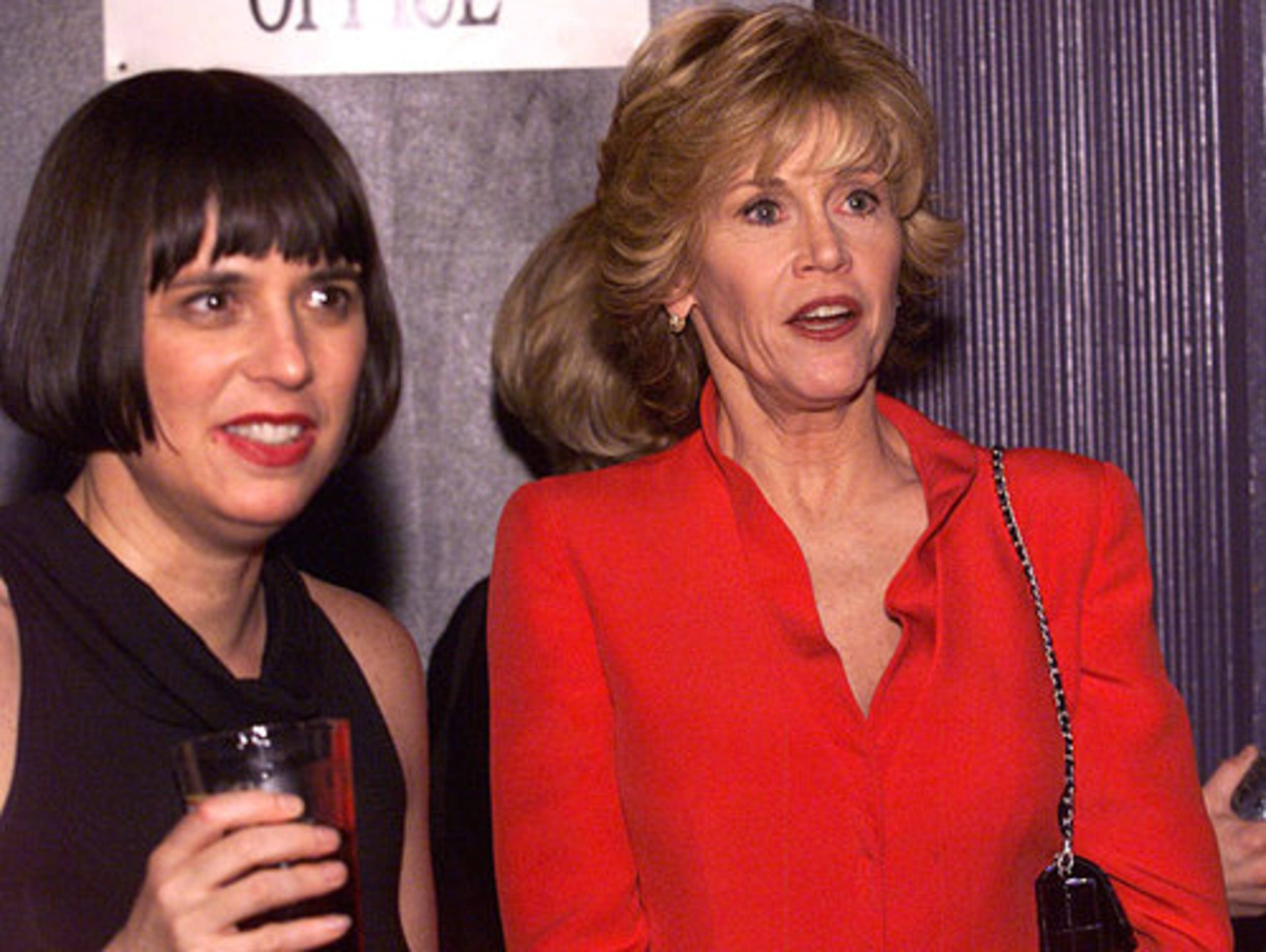 Fonda and playwright Eve Ensler, left, talked with the audience after a presentation of 'The Vagina Monologues' at the Roxy Theater in Buckhead in 2001.
