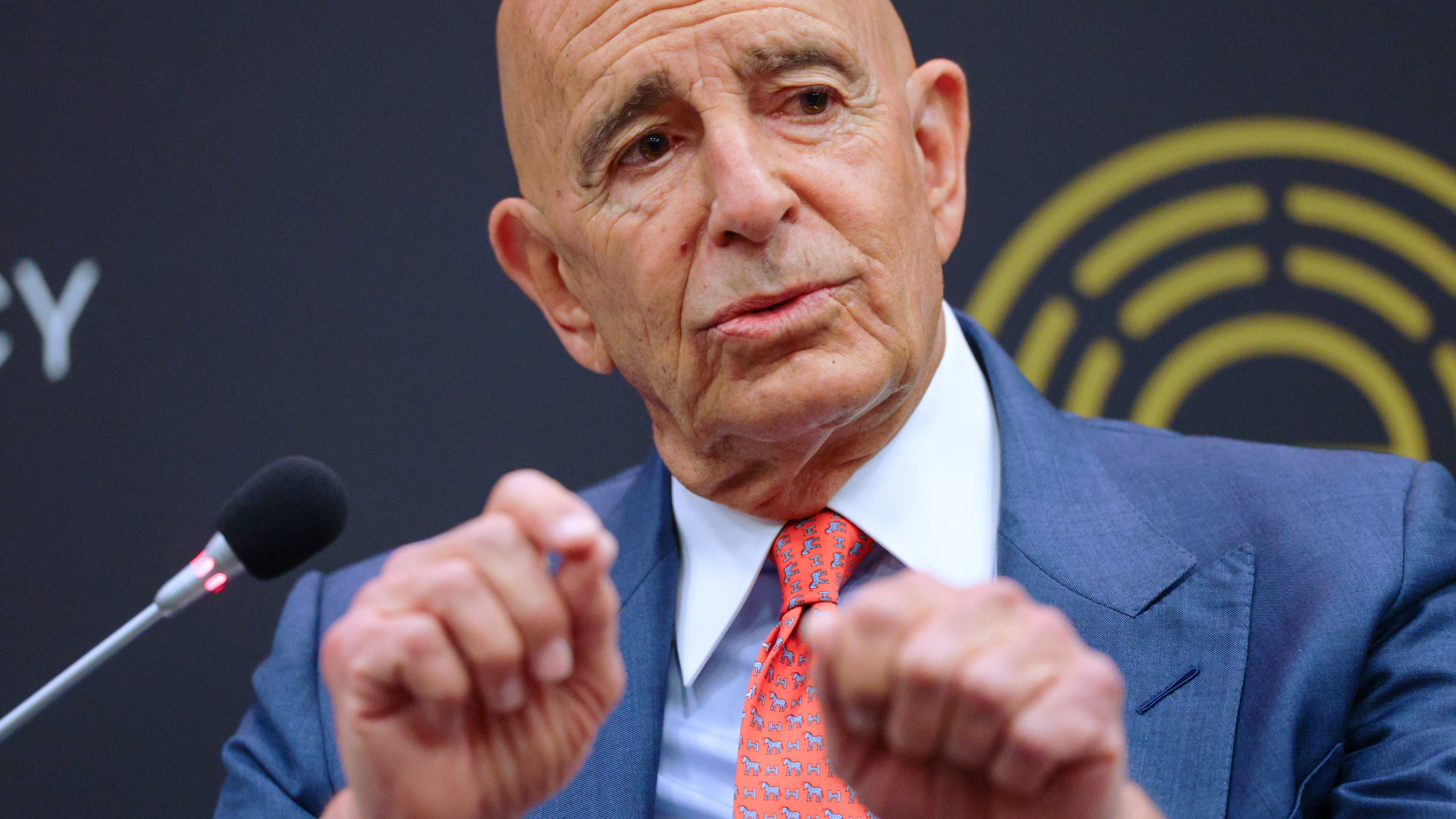 FILE - U.S. Ambassador to Turkey and Special Envoy to Syria Tom Barrack speaks in a panel during the Antalya Diplomacy Forum in Antalya, southern Turkey, April 17, 2026. (AP Photo/Riza Ozel, File)