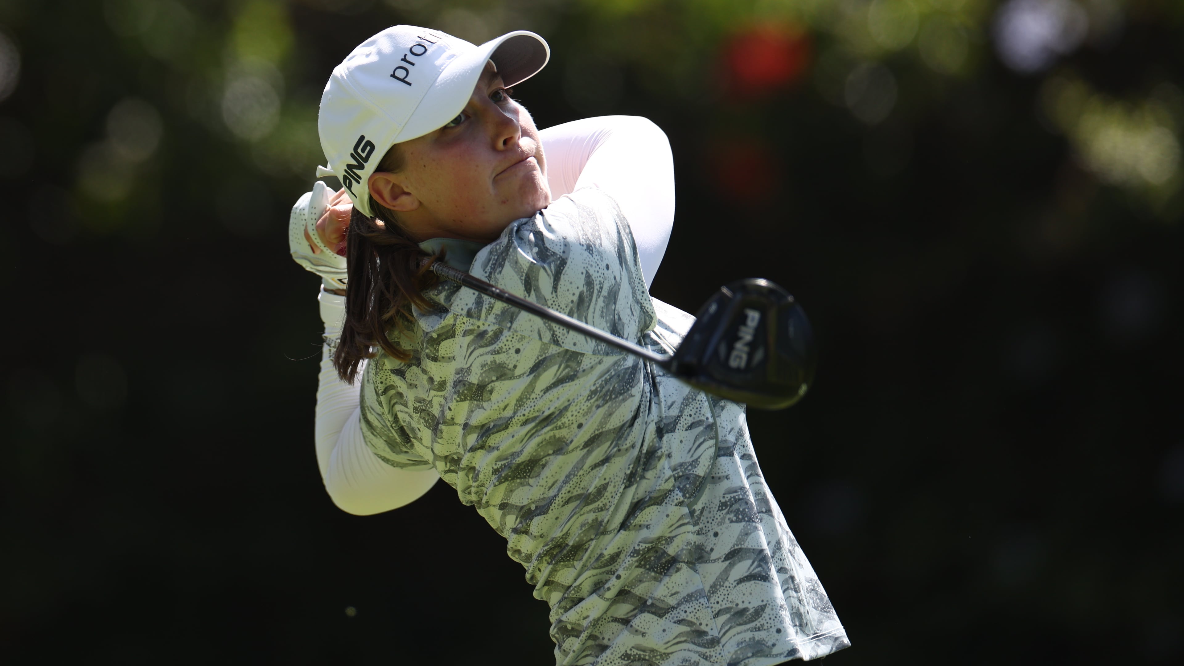 Jennifer Kupcho hits off the 11th tee the during the first round of the U.S. Women's Open golf tournament Thursday, June 4, 2026, in the Pacific Palisades area of Los Angeles. (AP Photo/Jessie Alcheh)