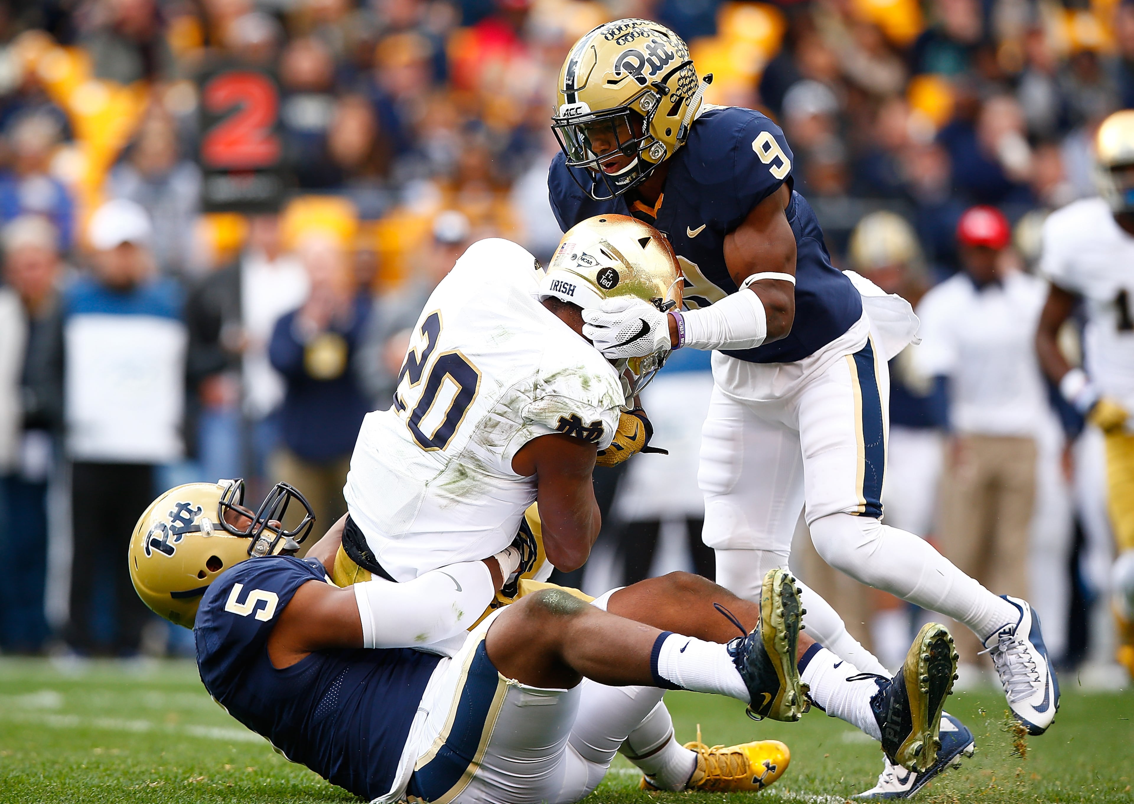 Ejuan Price (5), Pitt DE. Price put up spectacular numbers last season as a junior. He compiled 48 tackles, 19.5 tackles for loss and 11.5 sacks and blocked kick, forced a fumble and a recovered a fumble, which he returned 32 yards for a touchdown. (Photo by Jared Wickerham/Getty Images)