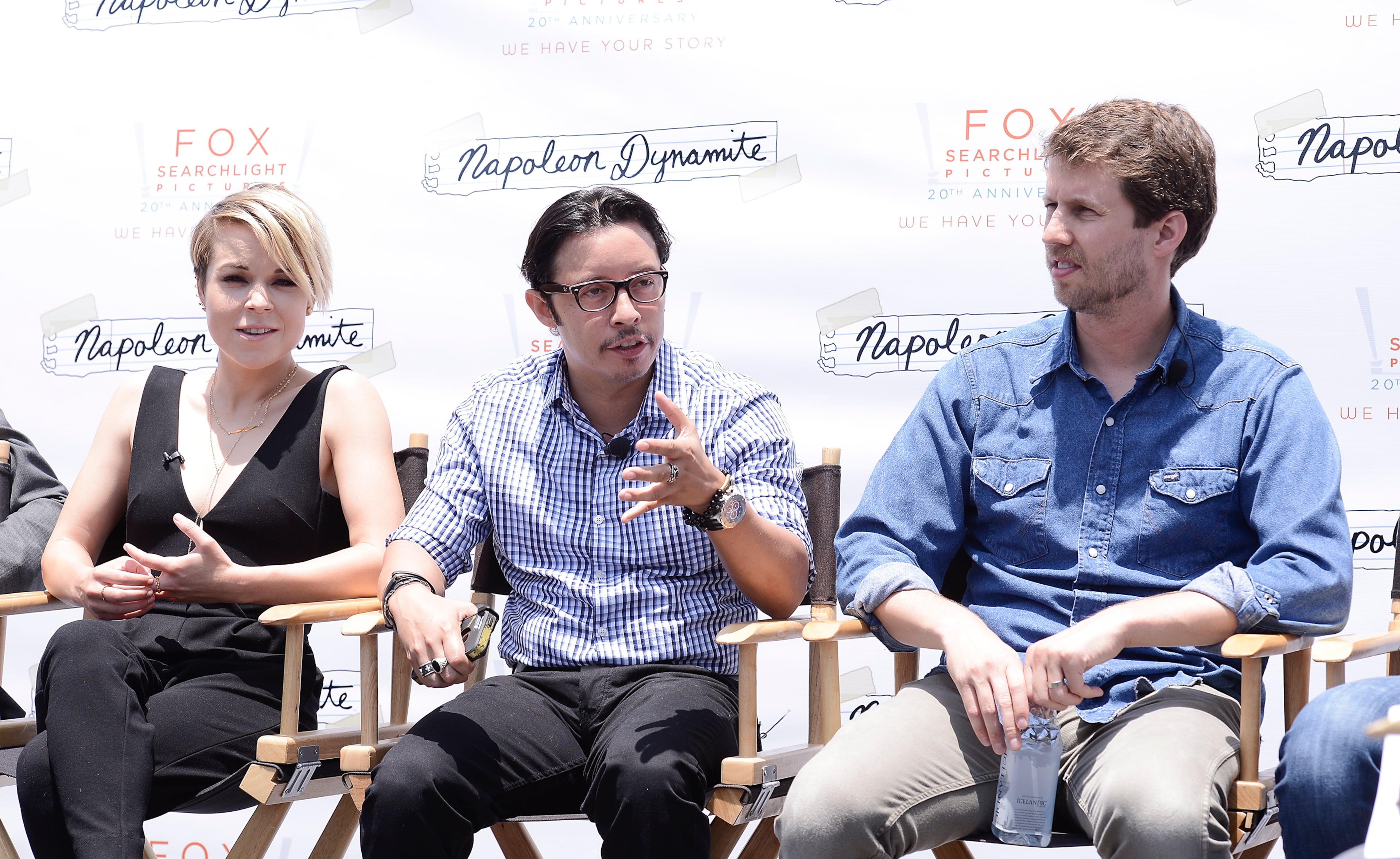 From left to right, actress Tina Majorino, actor Efren Ramirez, and actor Jon Heder attend the Napoleon Dynamite statue dedication and cast panel discussion on the 20th Century Fox Studios lot in Los Angeles on Monday, June 9, 2014. Napoleon Dynamite: 10 Sweet Years Edition is available now on Blu-ray and DVD. (Photo by Dan Steinberg/Invision for Twentieth Century Fox Home Entertainment/AP Images)