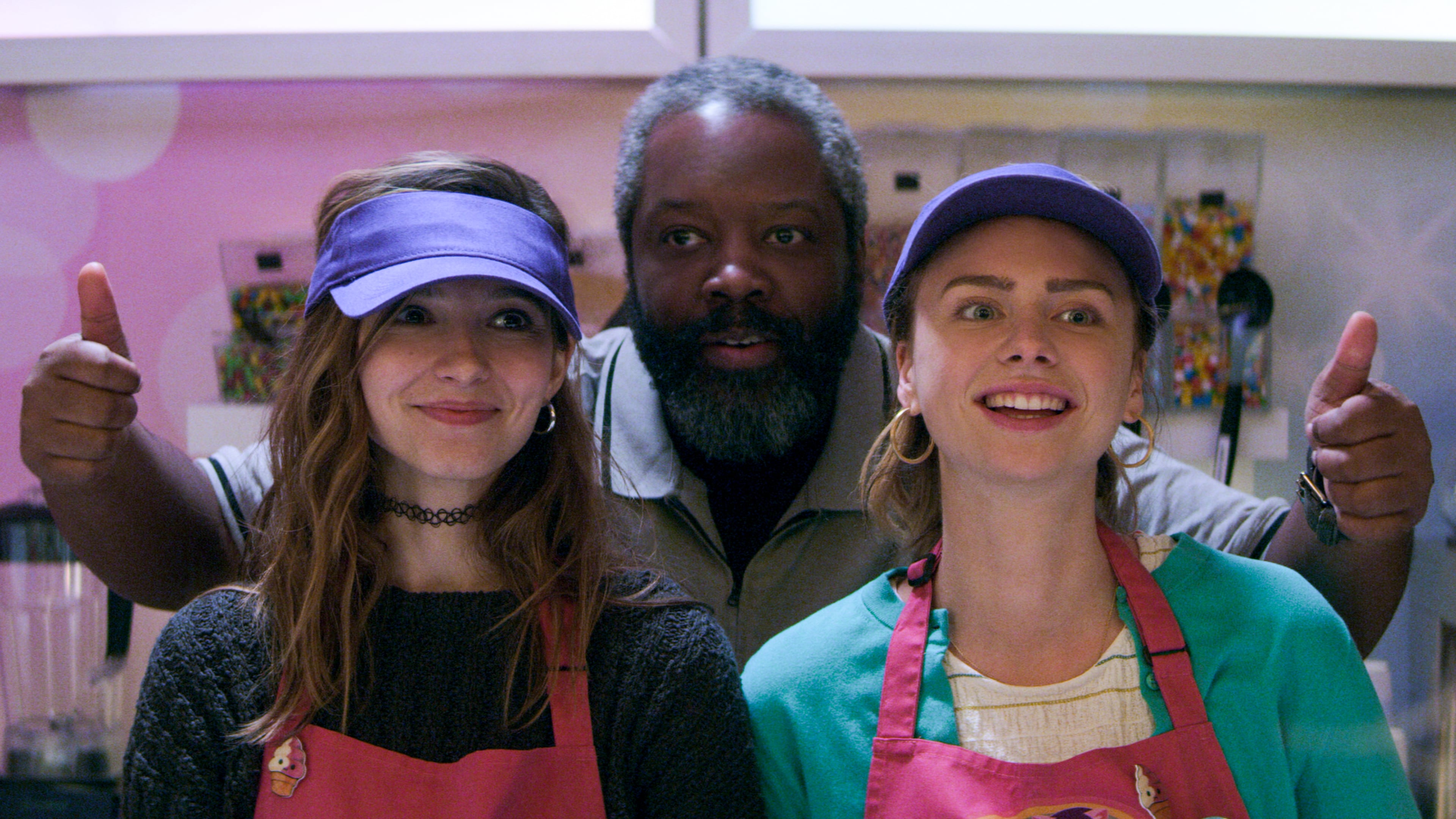 (L to R) Angelica Bette Fellini as "Blair Wesley," Kadeem Hardison as "Bowser Simmons," and Maddie Phillips as "Sterling Wesley" in first episode of Netflix's "Teenage Bounty Hunters." Contributed.