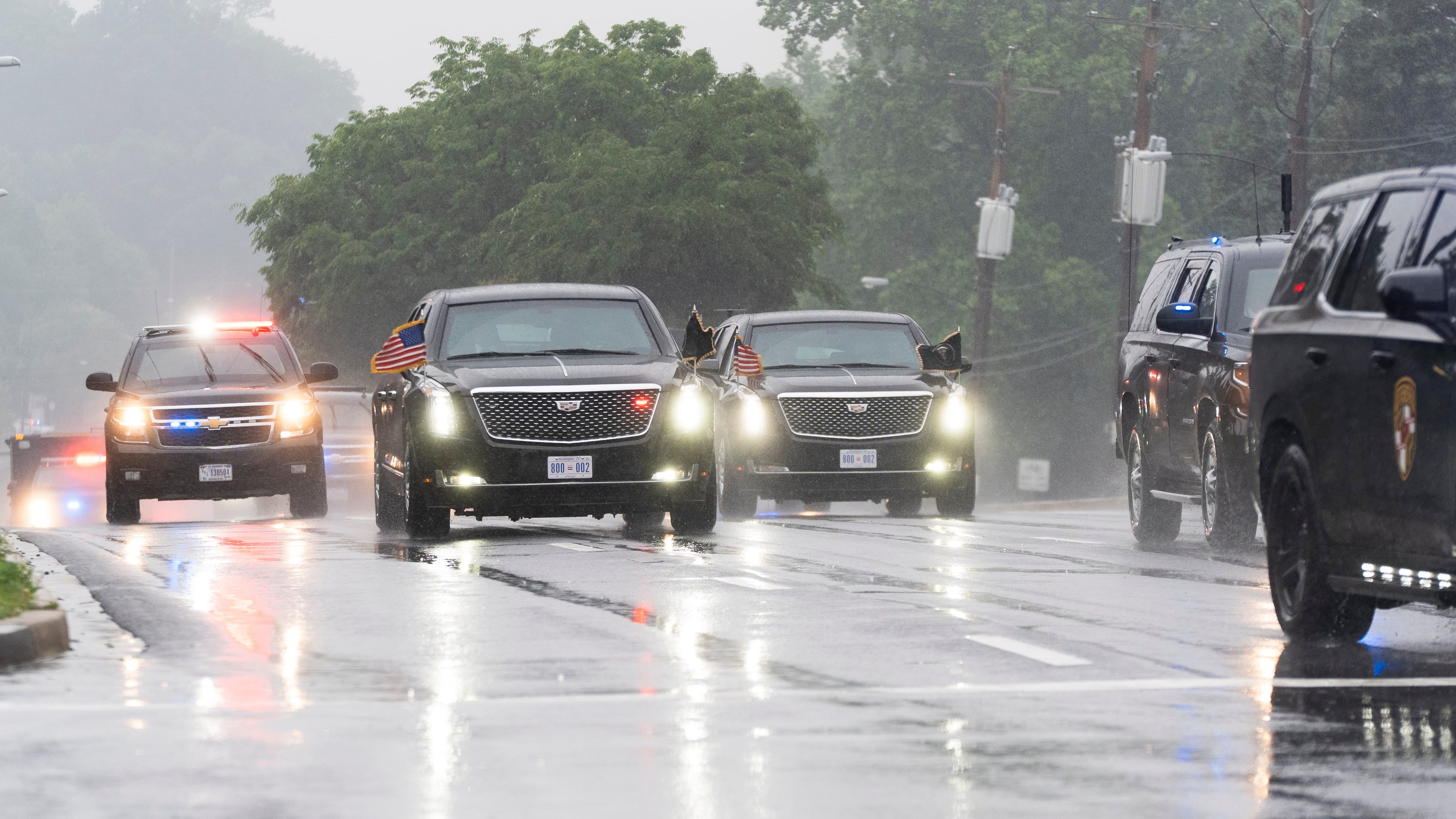 The presidential limousine in a motorcade carries President Donald Trump on May 26, 2026, in Bethesda, Md. He is expected in Cobb County on Wednesday. (Manuel Balce Ceneta/AP)