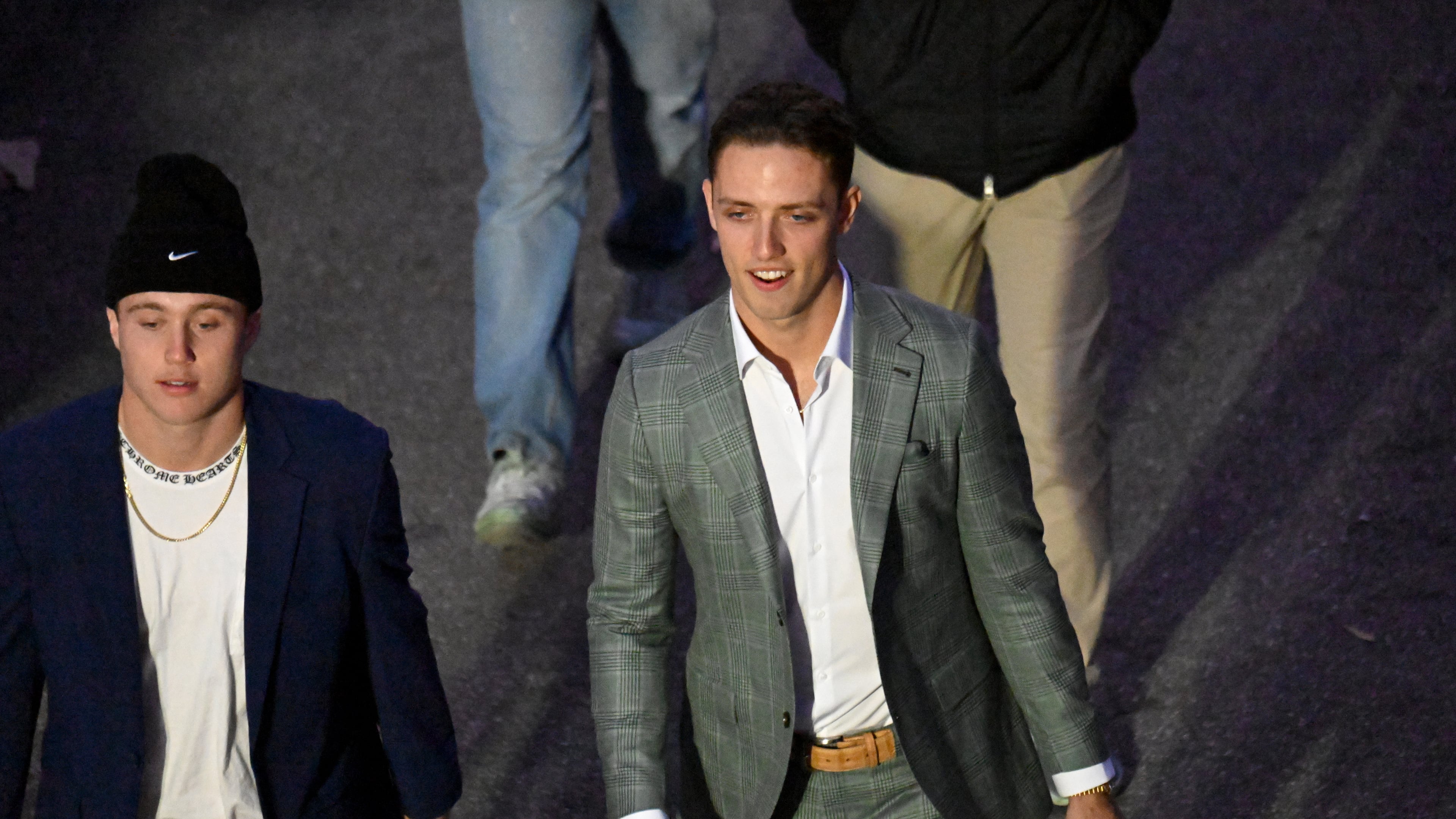 Georgia quarterback Carson Beck arrives during the Dawg Walk before an NCAA football game between Georgia and Georgia Tech at Sanford Stadium, Friday, November 29, 2024, in Athens. (Hyosub Shin / AJC)