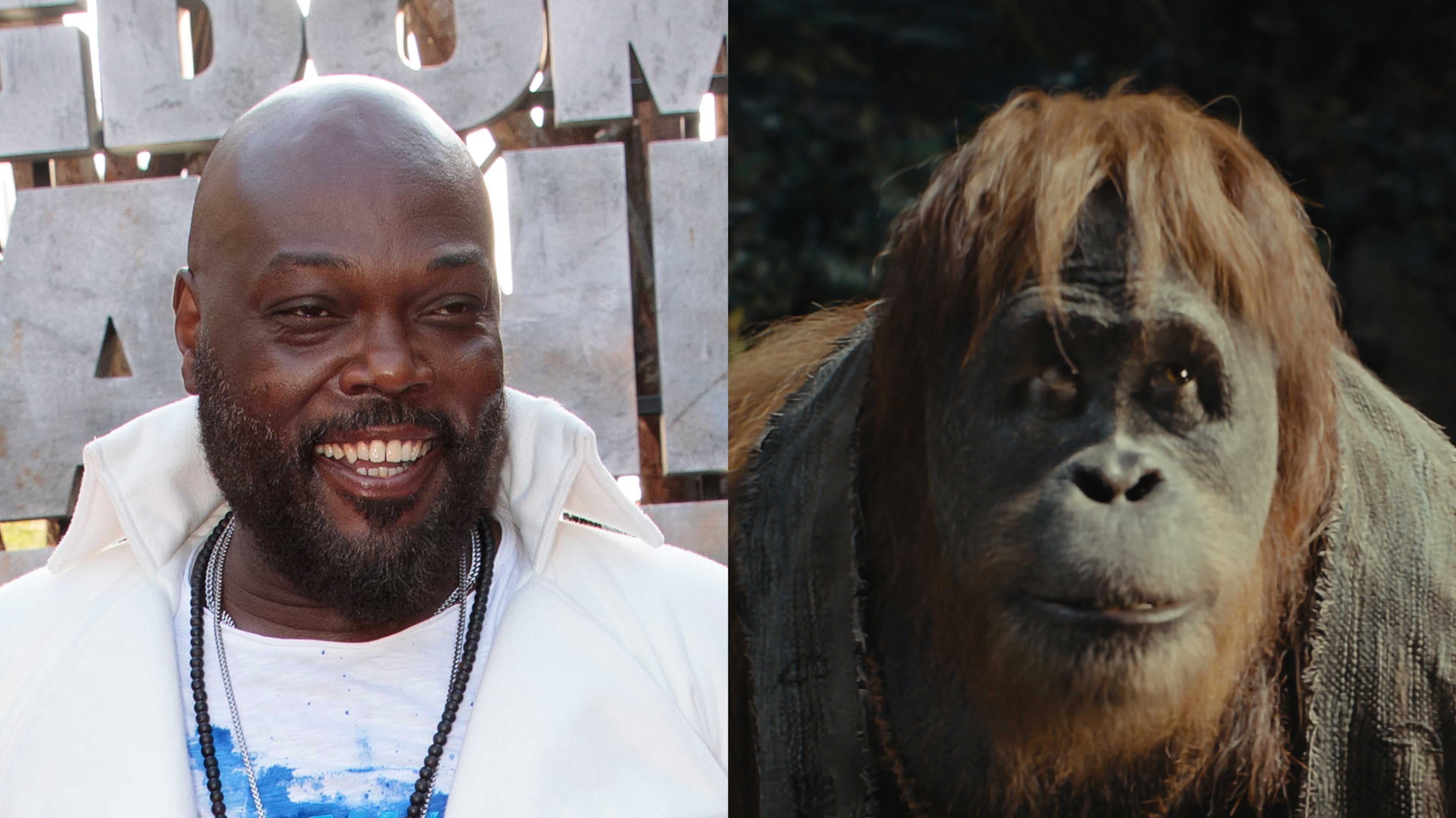 Marietta actor Peter Macon (left) voices wise orangutan Raka in the film "Kingdom of the Planet of the Apes," set many 300 years after the last film and out May 10, 2024. Alex J. Berliner/ABImages, 20TH CENTURY STUDIOS