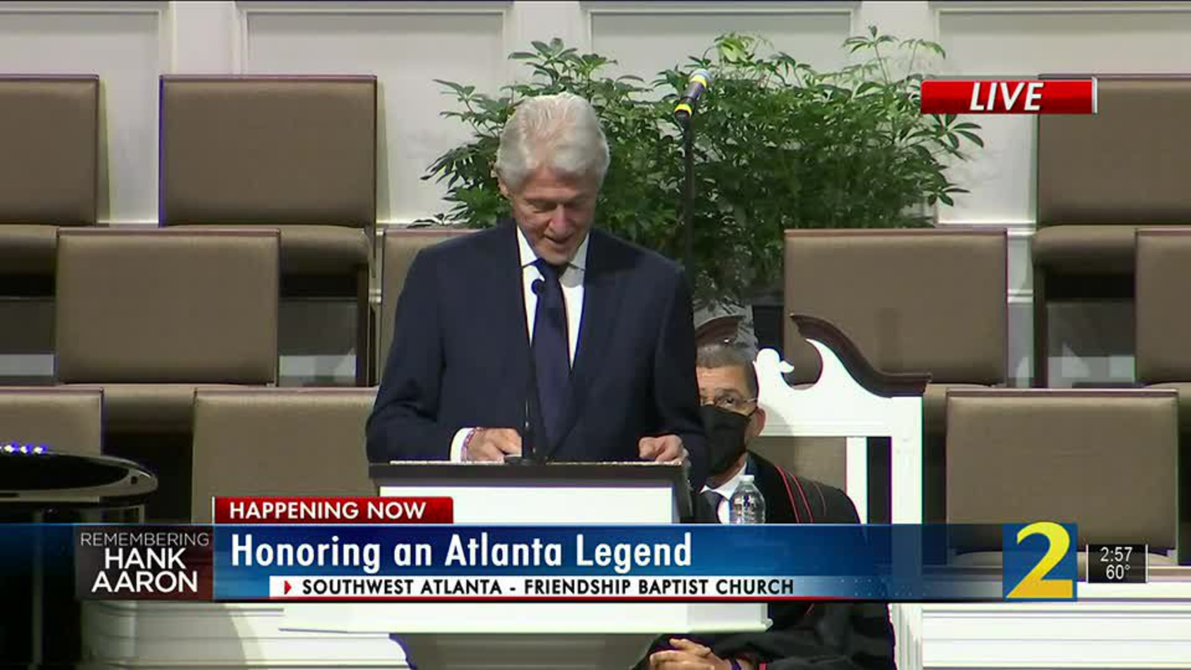 Former President Bill Clinton delivers emotional speech at Hank Aaron memorial