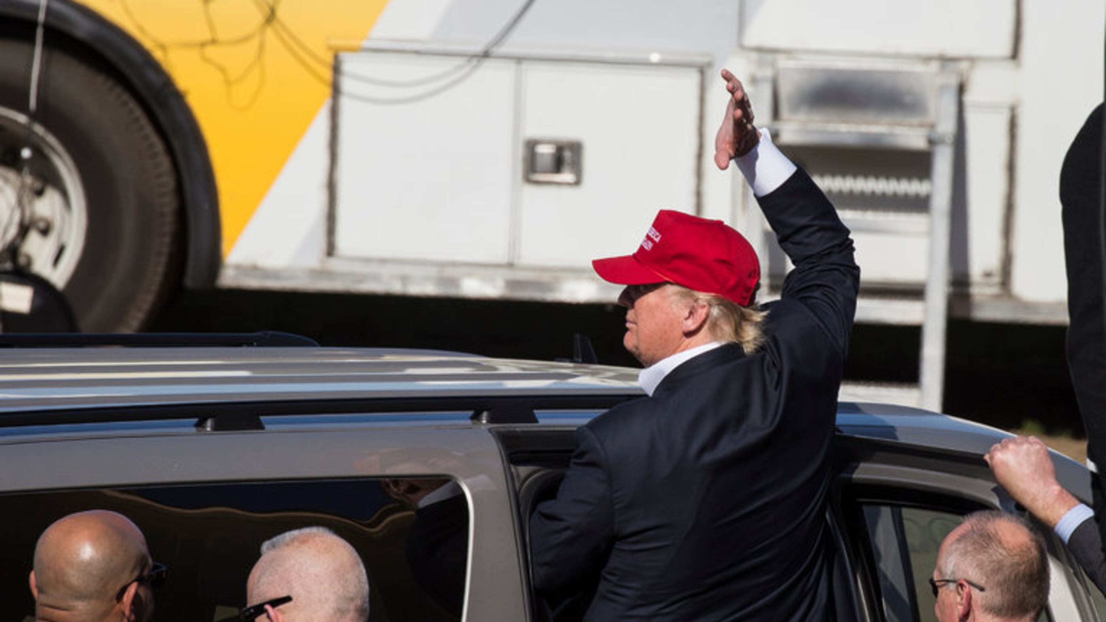 Donald J. Trump leaving a rally Saturday in Lynden, Wash. He has said he may need $1.5 billion for the general election campaign. / David Ryder for The New York Times