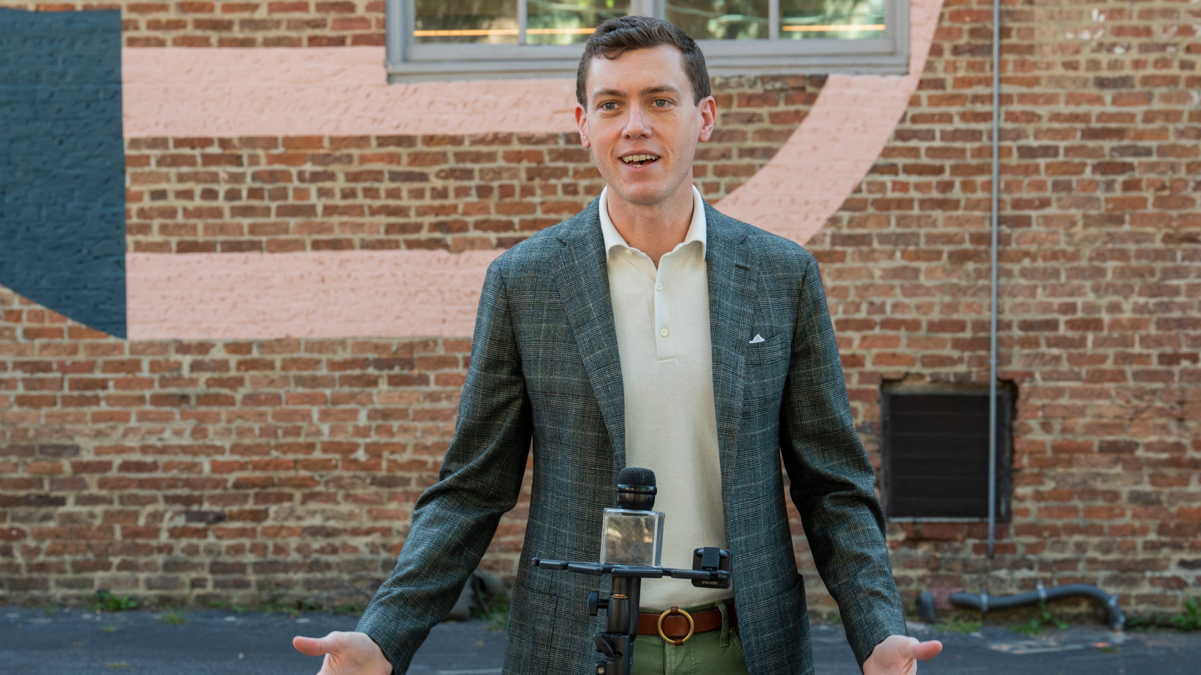 Garrett Langley, founder and CEO of Flock Safety, speaks during a press event in South Downtown, Atlanta, on Friday, Sept. 20, 2024. Langley discussed the implementation of AI-powered security cameras to address safety concerns in the neighborhood. (Olivia Bowdoin for the AJC).