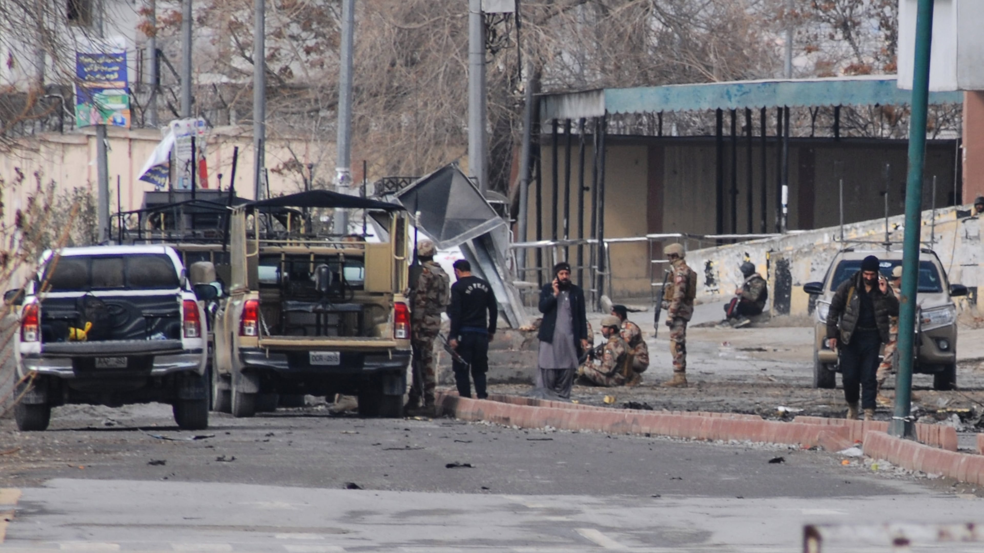 Pakistani army soldiers and other security officials examine a site following militants attack with guns and grenades, in Quetta, Pakistan, Saturday, Jan. 31, 2026. (AP Photo/Arshad Butt)