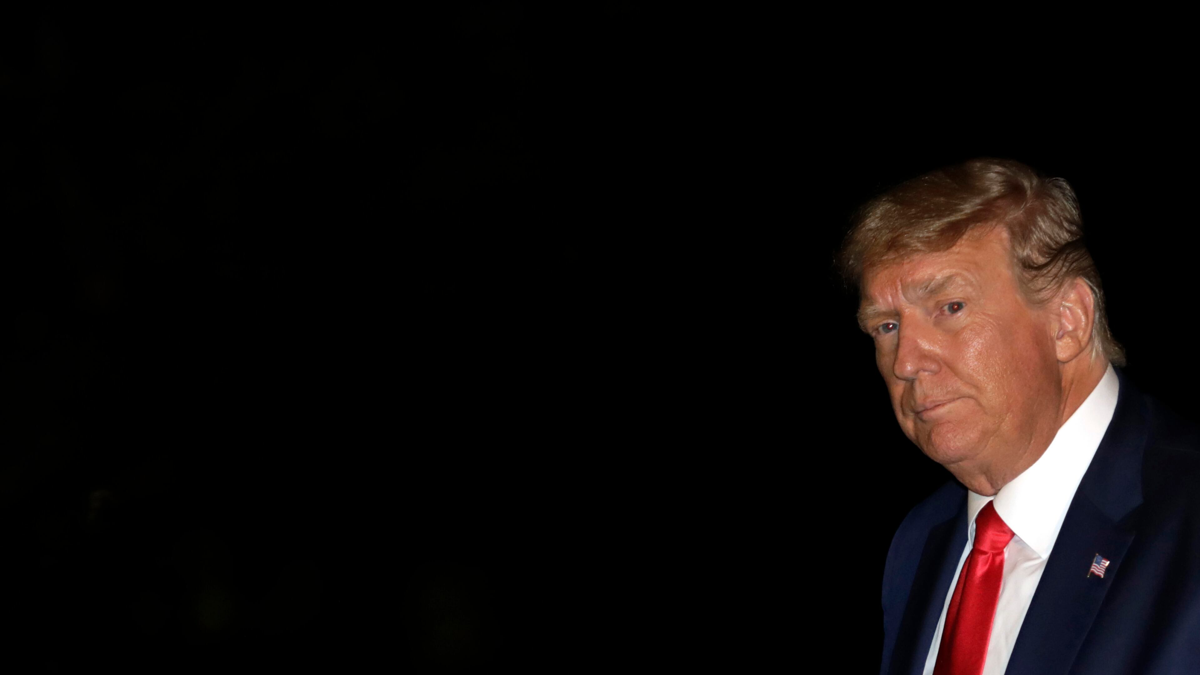 Then-President Donald Trump on the South Lawn of the White House upon his return to Washington, D.C., from a campaign rally in Georgia on Oct. 16, 2020. (Yuri Gripas/Abaca Press/TNS)
