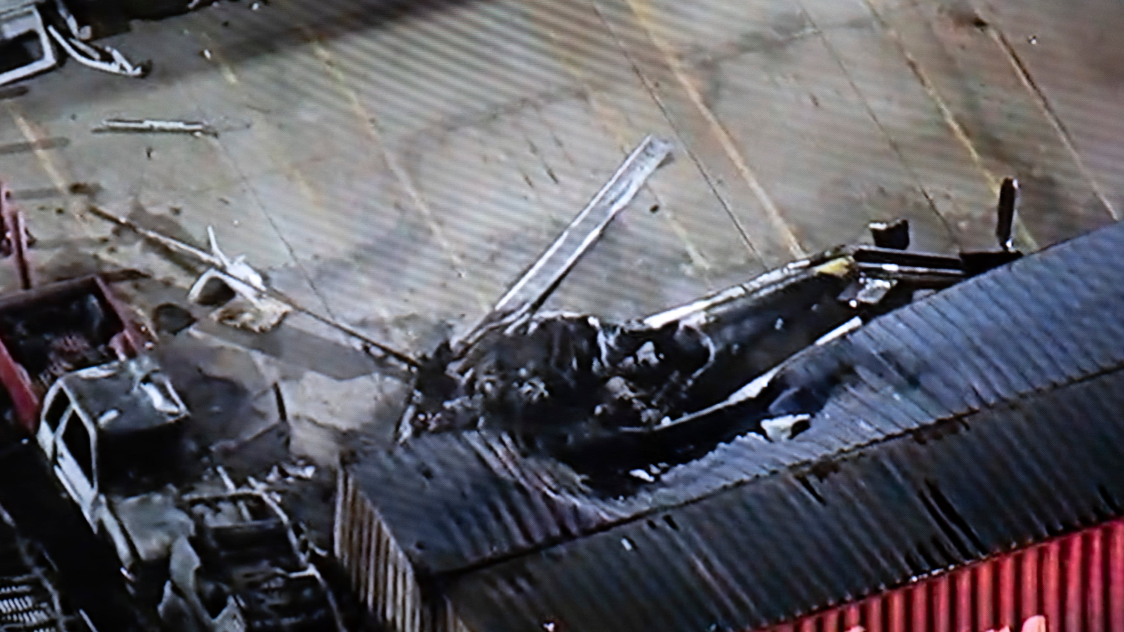 In this still image provided by KABC-TV shows a helicopter that crashed near a deadly bus crash, in Los Angeles on Tuesday, Sept. 15, 2026. (KABC-TV via AP)