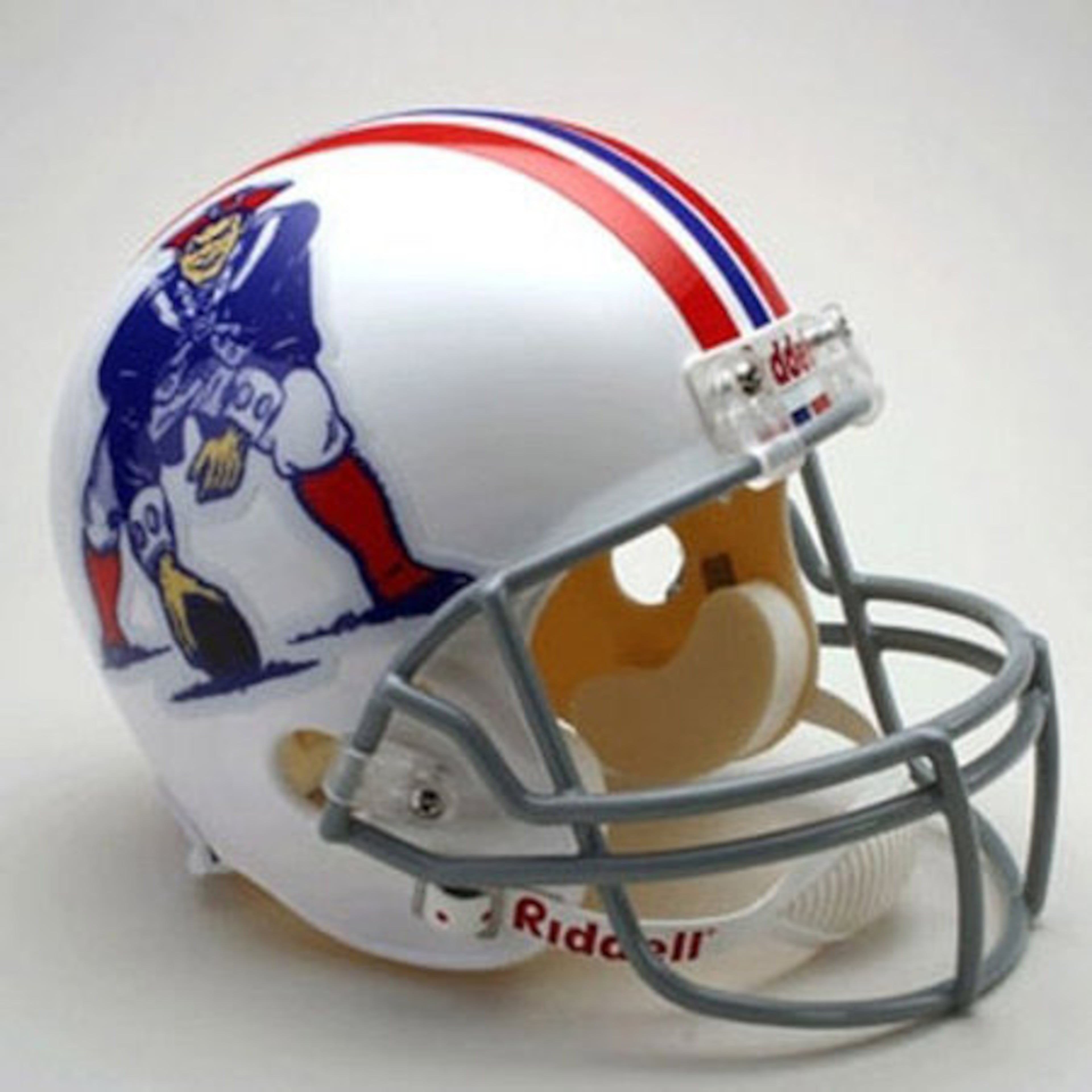 Patriot Pat, a revolutionary minuteman, stood guard on the New England Patriot's helmet until 1992.