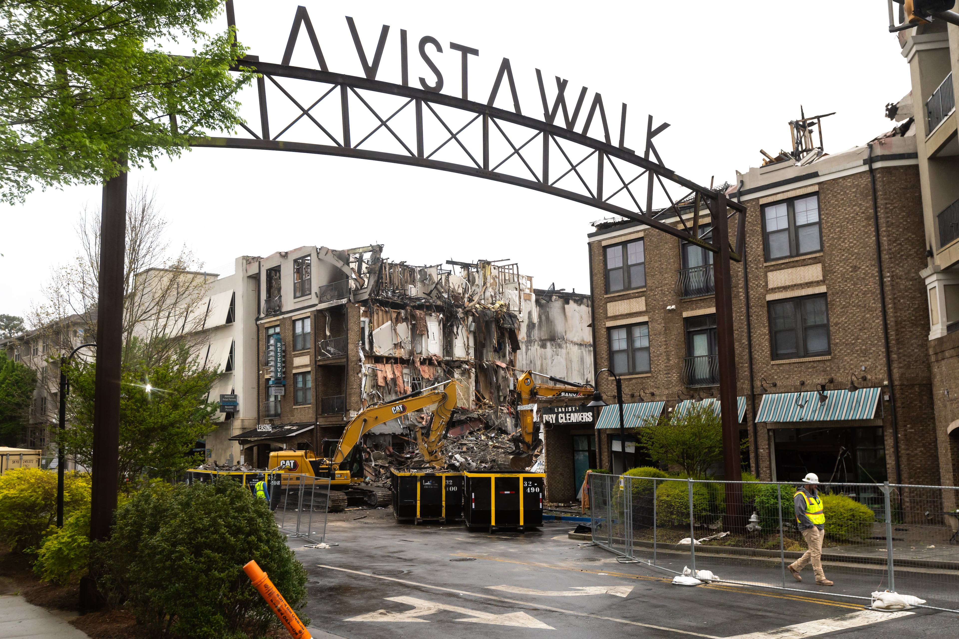 Demolition in April at the Reserve at LaVista Walk apartments in northeast Atlanta.