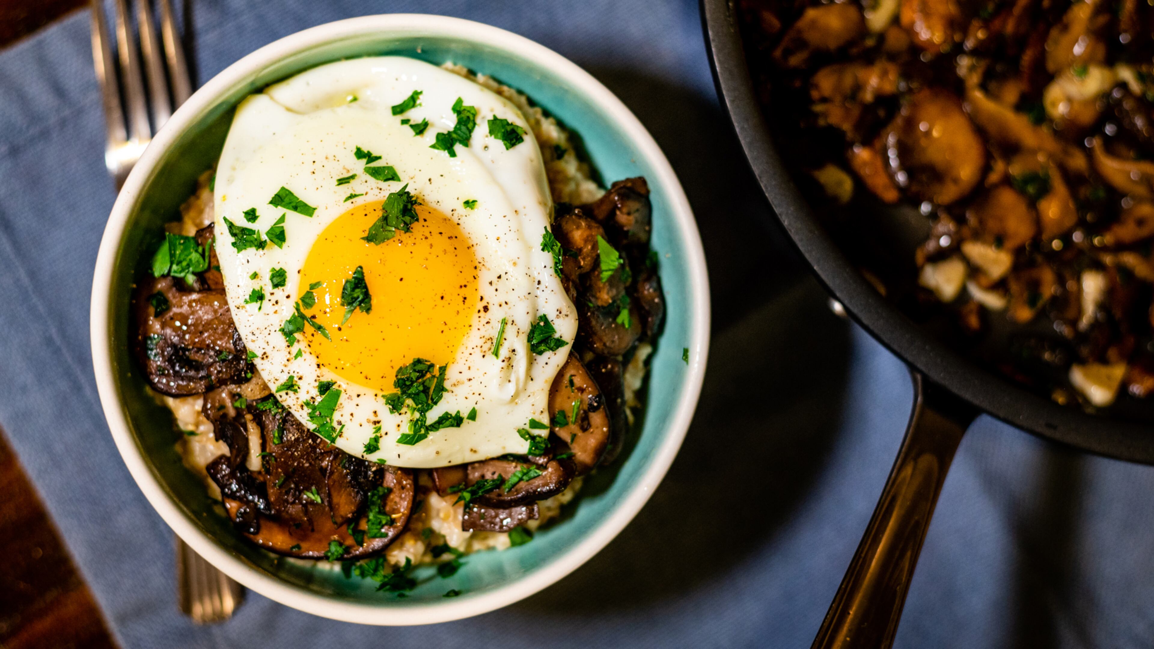 This Savory Mushroom Oatmeal recipe doesn't take much time because it uses quick steel cut oats. (Henri Hollis for The Atlanta Journal-Constitution)