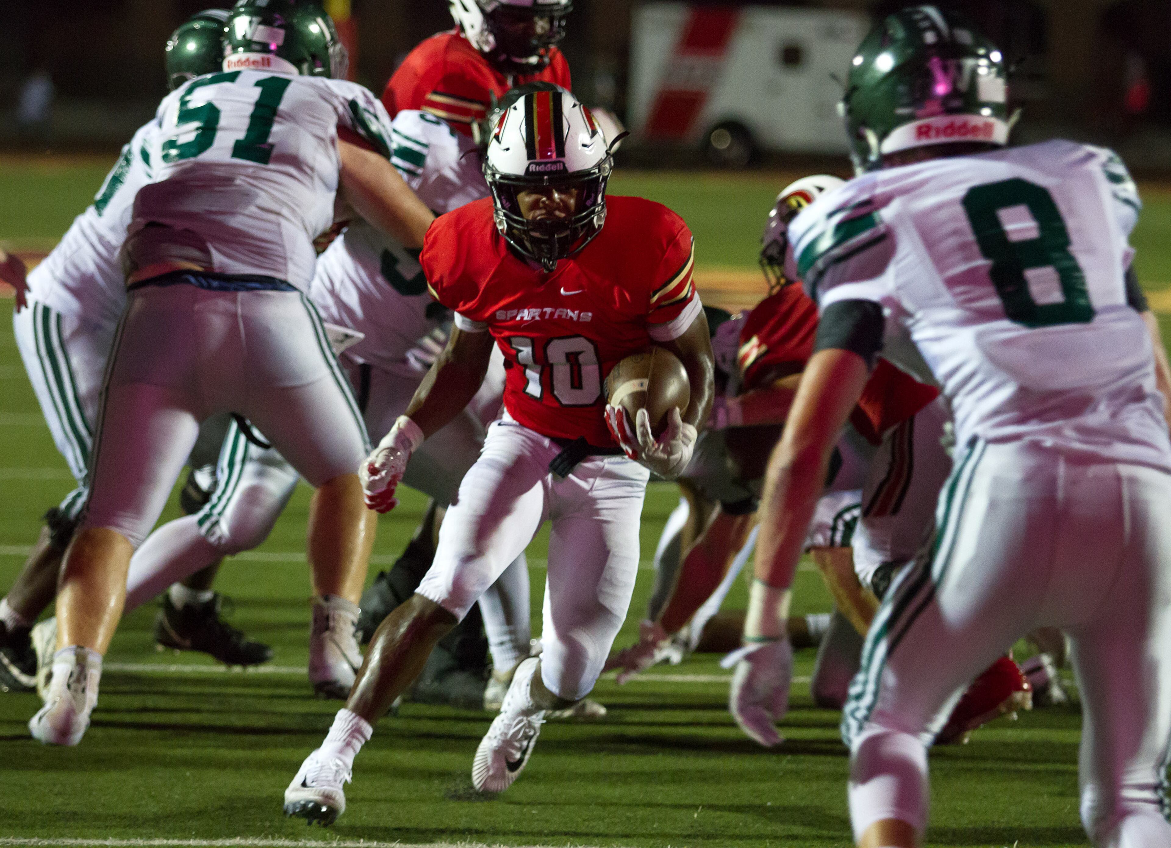 Greater Atlanta Christian School's Alex Boglin (10) heads up field during their game with Westminster in Norcross Ga Friday, August 25, 2017. Greater Atlanta Christian School beat Westminster 41 to 7. STEVE SCHAEFER / SPECIAL TO THE AJC
