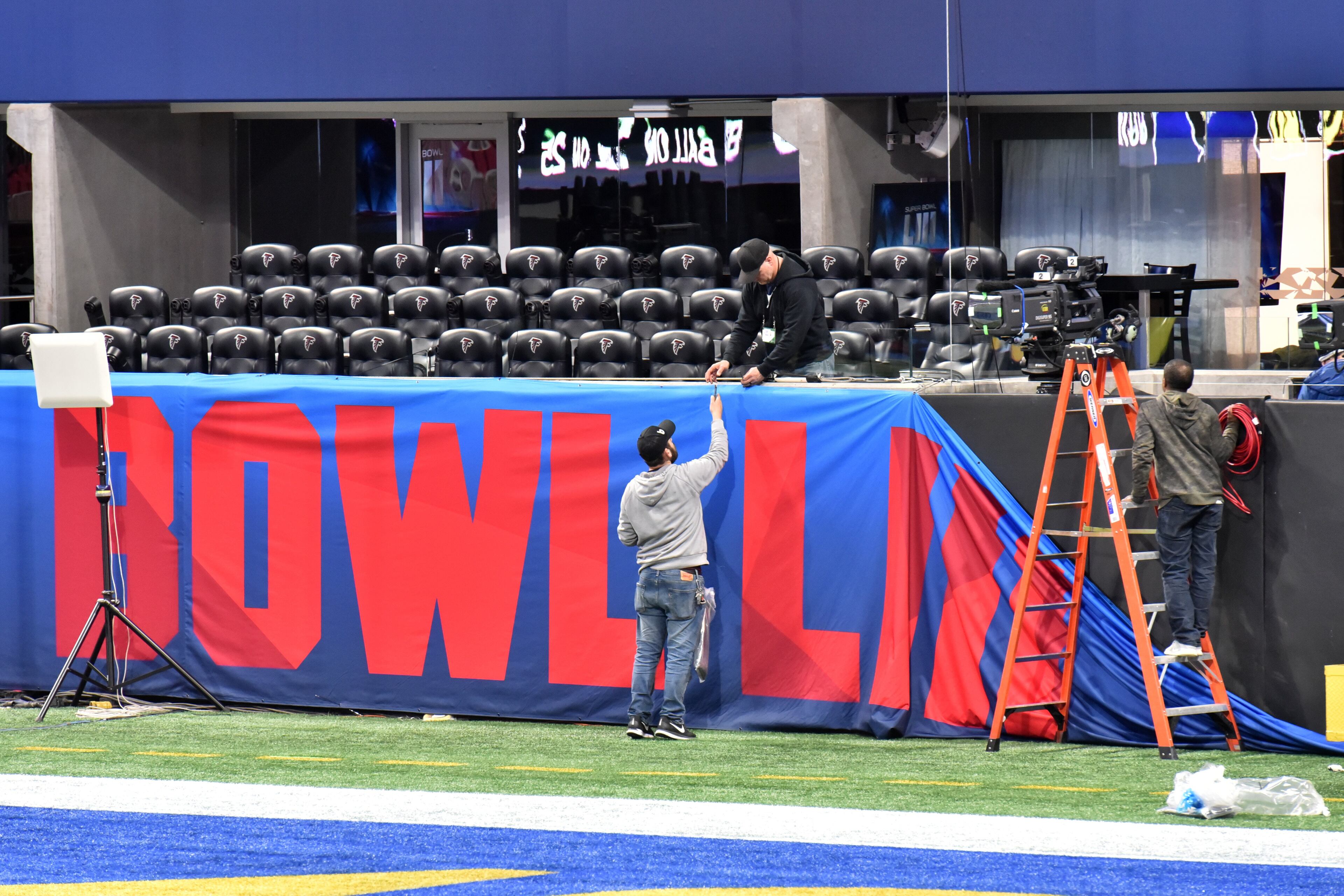January 29, 2019 Atlanta - Stadium crew works inside Mercedes-Benz Stadium getting it ready for the Super Bowl LIII between New England Patriots and Los Angeles Rams on Tuesday, January 29, 2019.