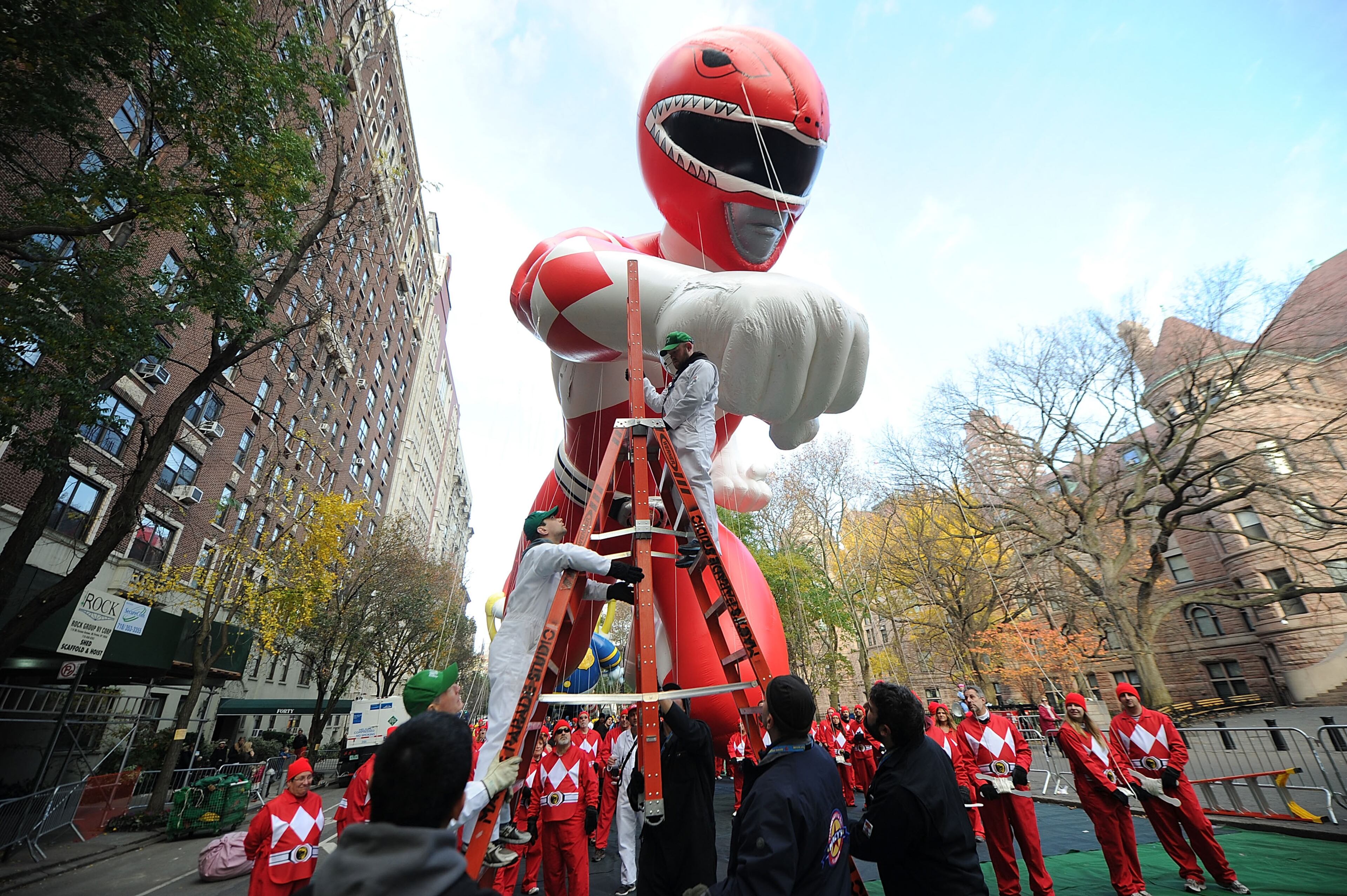 NEW YORK, NY - NOVEMBER 26: The Red Mighty Morphin Power Ranger Balloon Takes Flight At The 89th Annual Macy's Thanksgiving Day Parade on November 26, 2015 in New York City. (Photo by Brad Barket/Getty Images for Saban Brands)