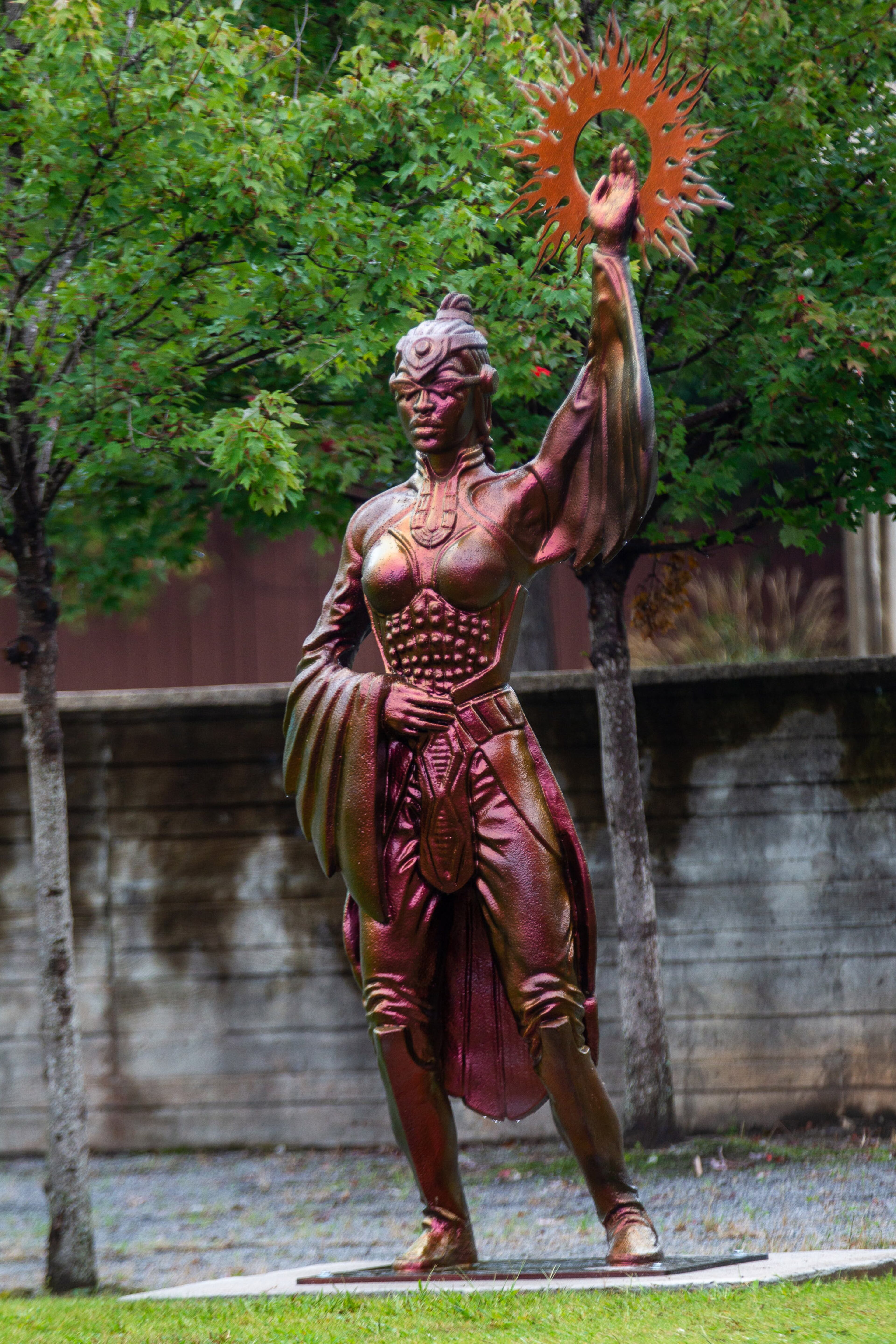 The new public art sculpture by artist Ellex Swavoni stands in the Beacon Municipal Center Plaza in Decatur on September 19, 2021. “What Sonia Said” is the name of the phoenix unveiled in a ceremony last week. STEVE SCHAEFER FOR THE ATLANTA JOURNAL-CONSTITUTION