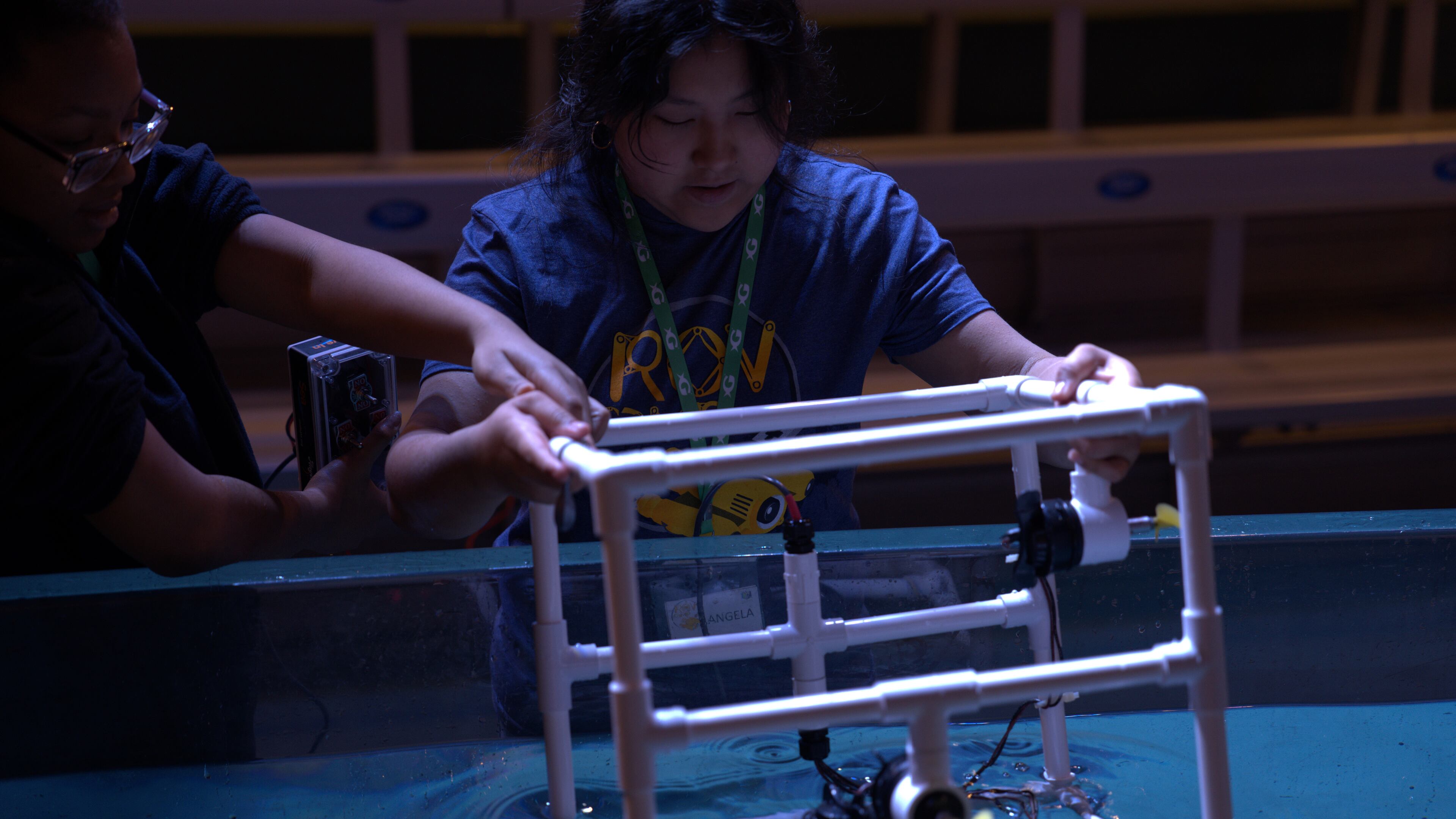 STEAM students from Gwinnett County's Sweetwater Middle School work on underwater remote-operated vehicles as part of a spring break program at the Georgia Aquarium. (Courtesy of Georgia Aquarium)