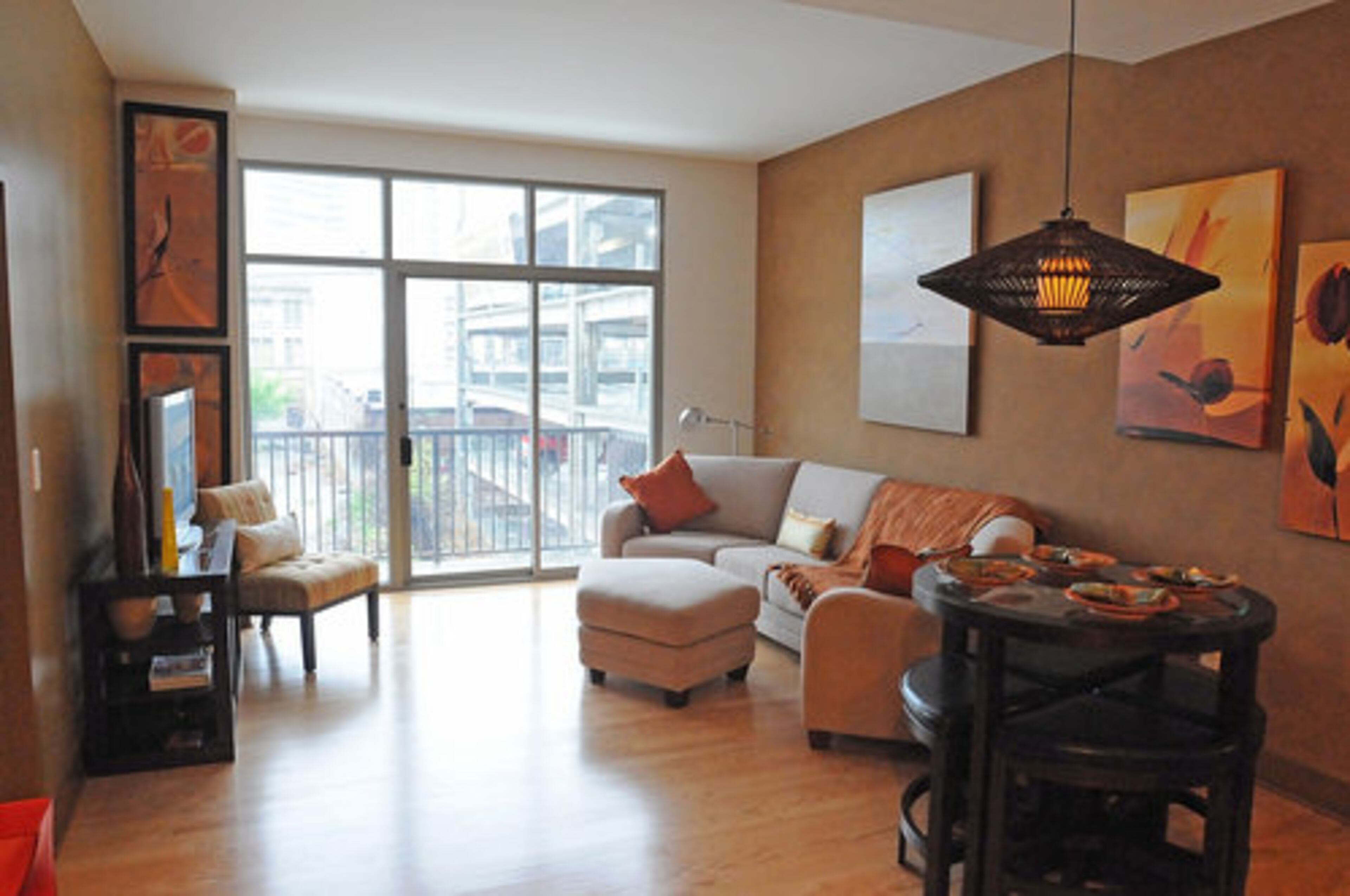 "It's very spacious and very unique, with lots of closet space, and I really liked that I could personalize the space by painting it," said Rhoden. This living room area of a model unit gives potential residents an idea of how their own units can look.