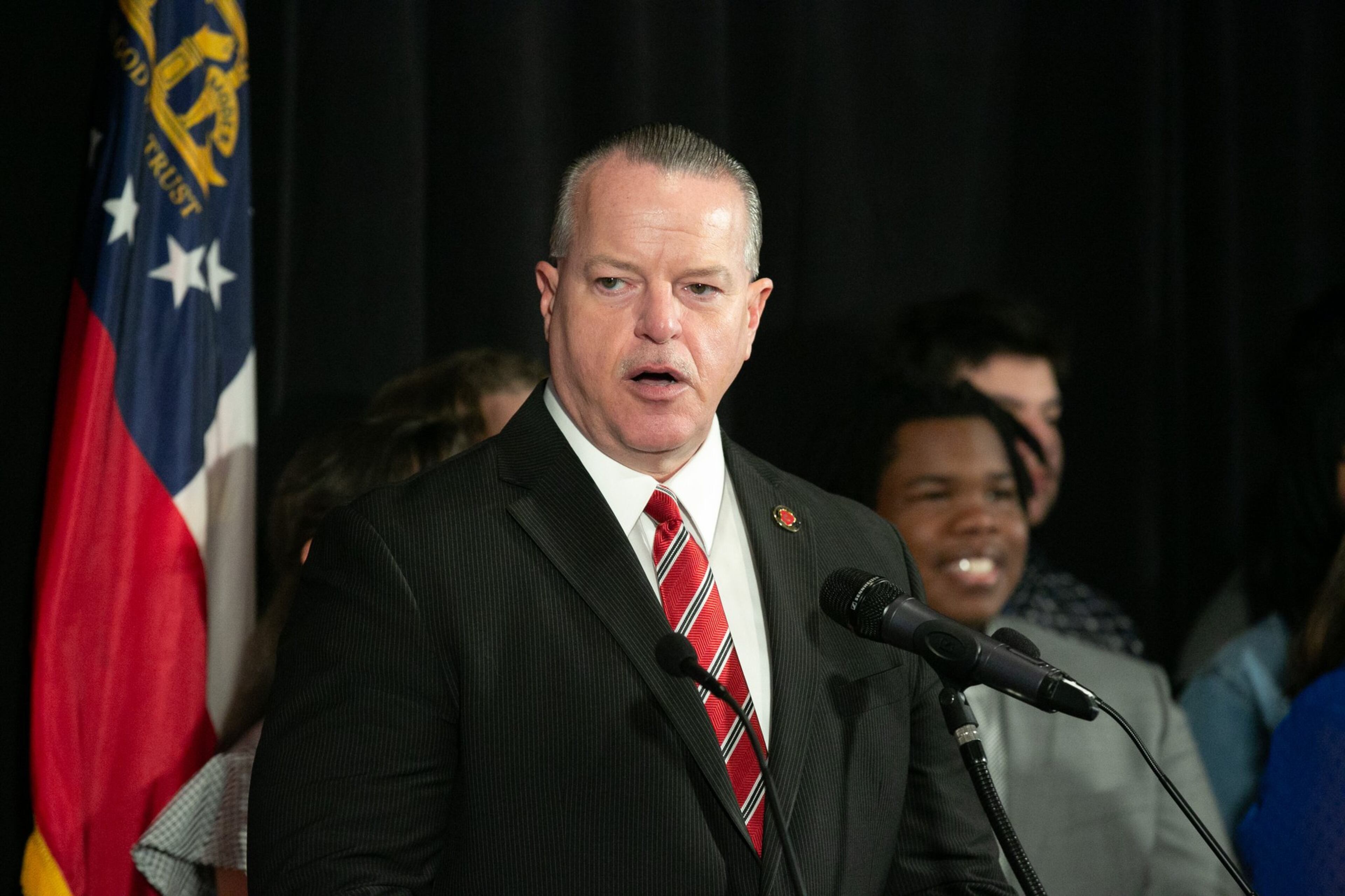 Cobb County School District Superintendent Chris Ragsdale speaks before a tour of McEachern High School in Powder Springs, Georgia, on Feb. 13, 2020. (Rebecca Wright for the AJC)