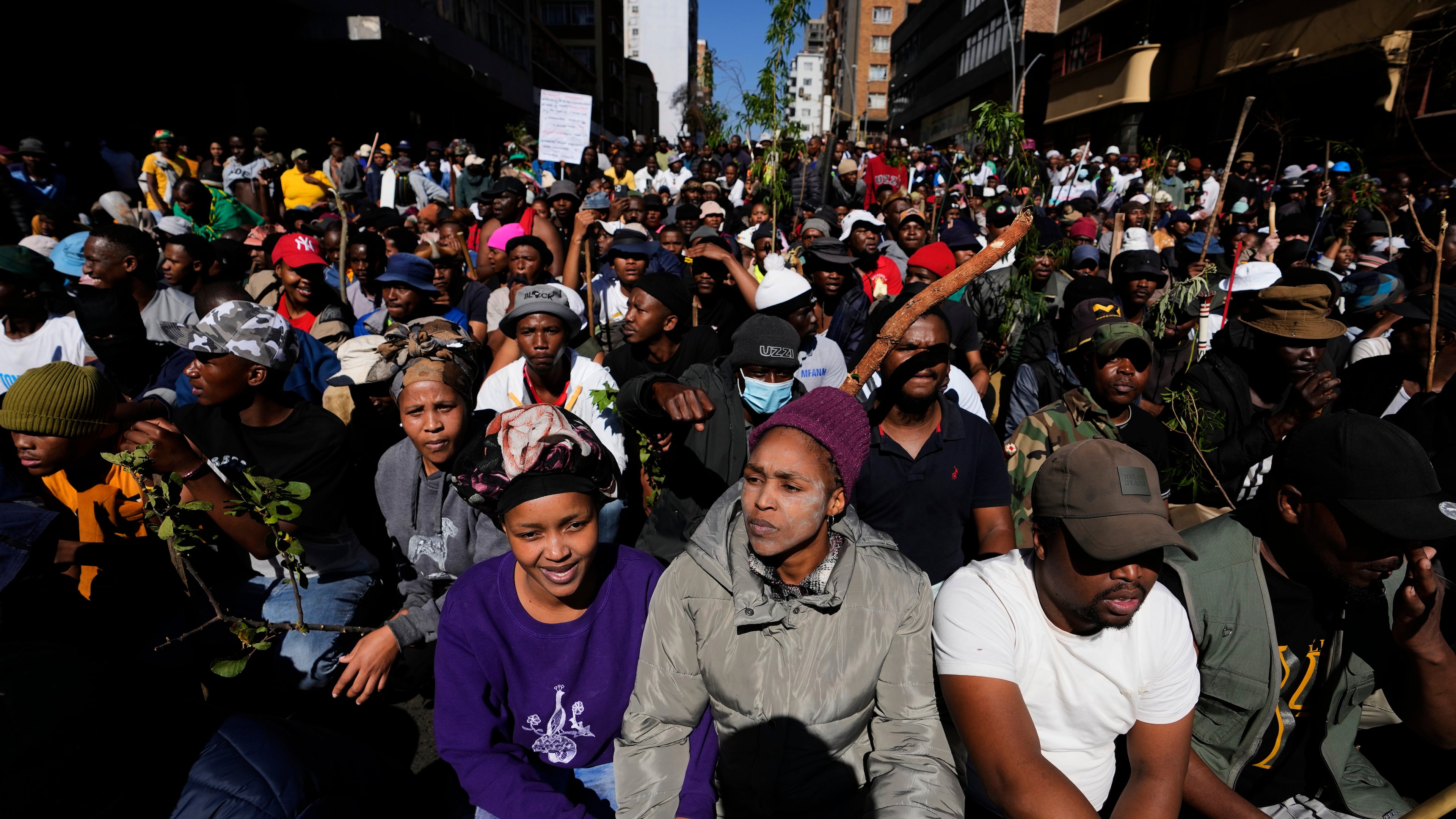Protesters march against illegal immigration, in Johannesburg, South Africa, Tuesday, June 30, 2026. (AP Photo/Themba Hadebe)