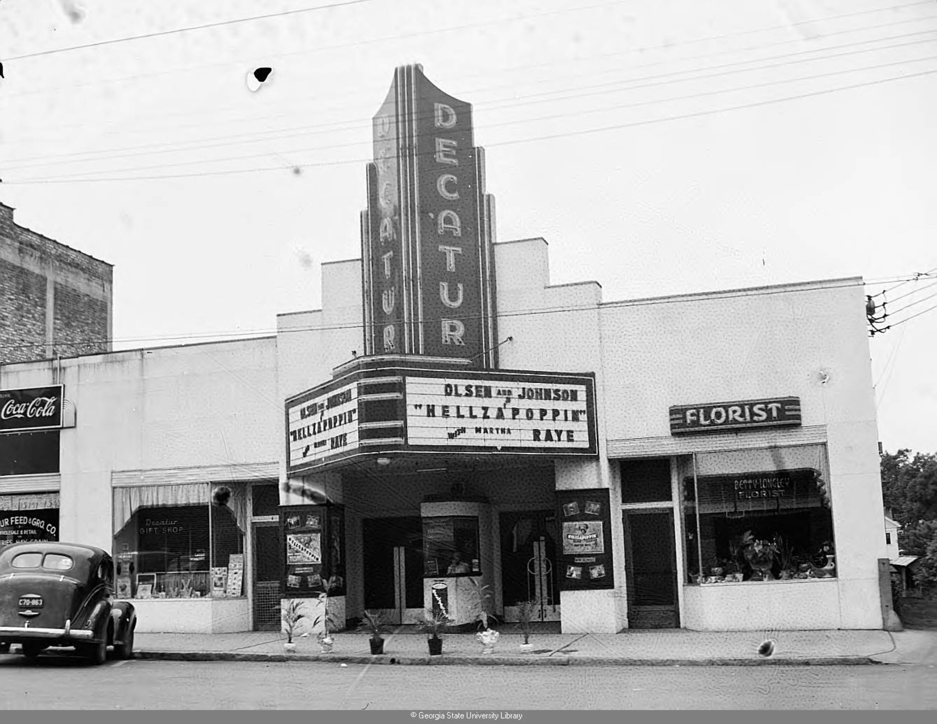 Decatur Theater in May 1942. The theater was located on McDonough Street, just off the aquare. Special Collections and Archives, Georgia State University Library