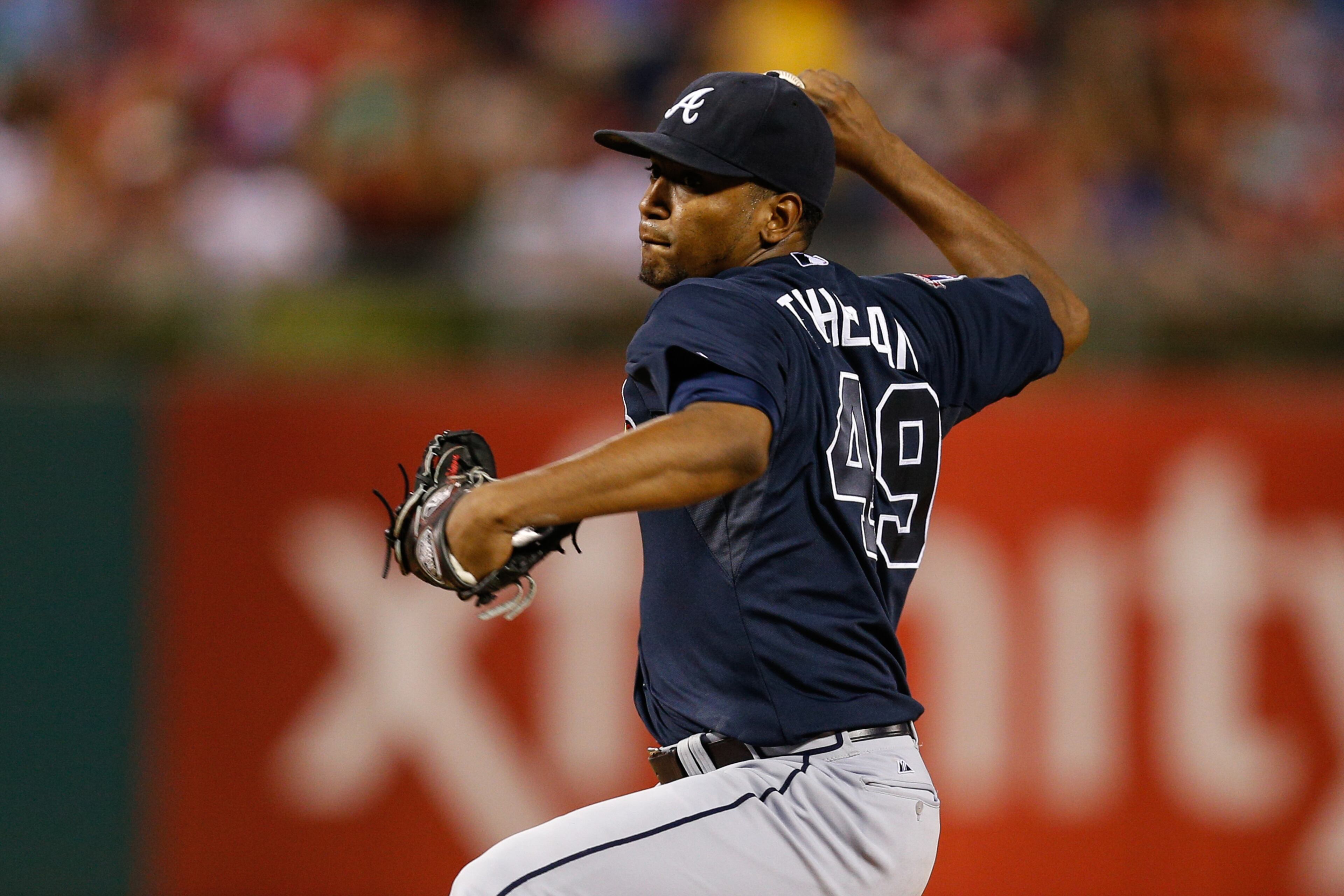 PHILADELPHIA, PA - JUNE 27: Julio Teheran #49 of the Atlanta Braves throws a pitch in the fifth inning of the game against the Philadelphia Phillies at Citizens Bank Park on June 27, 2014 in Philadelphia, Pennsylvania. (Photo by Brian Garfinkel/Getty Images)
