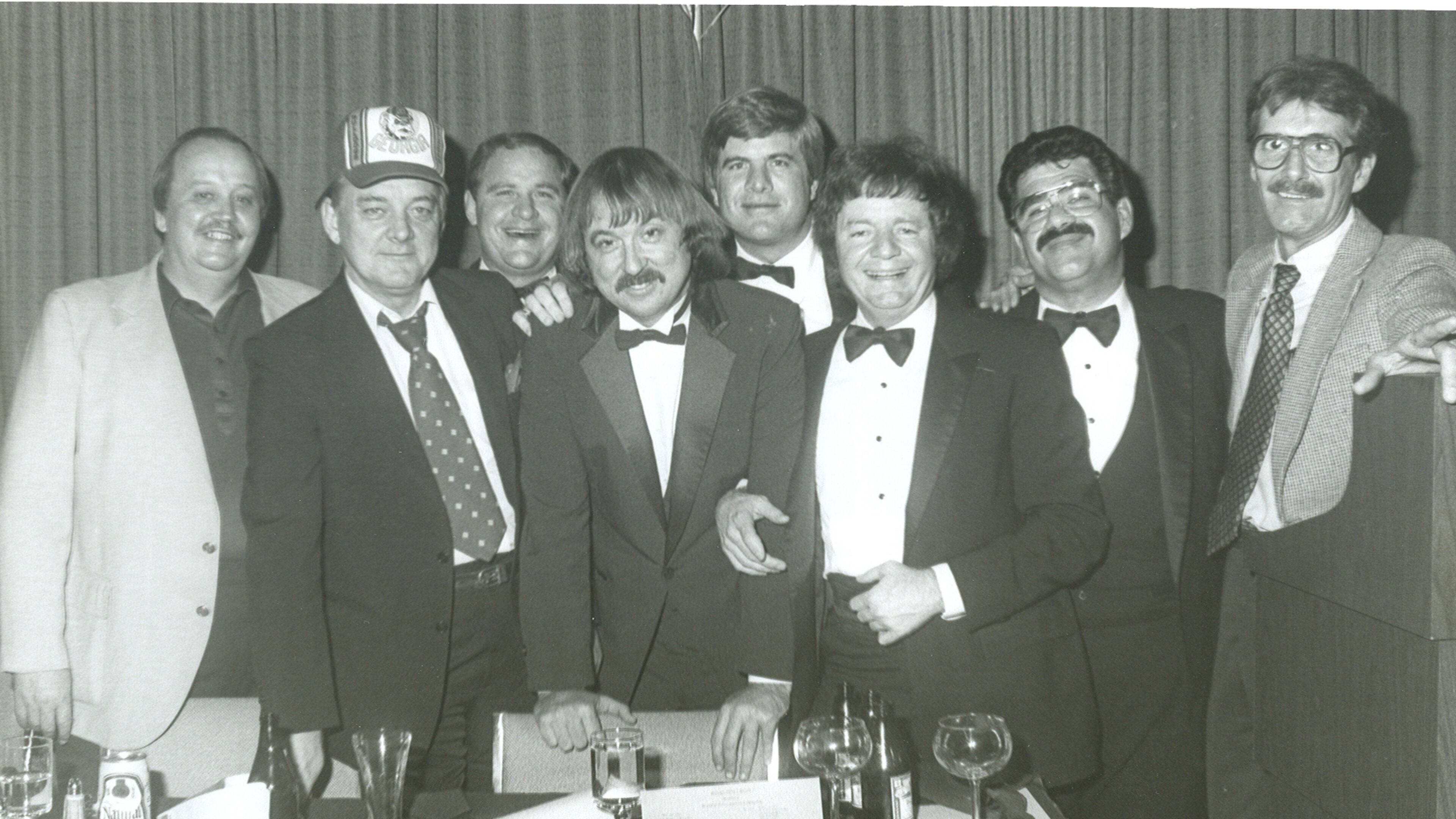 Ron Hudspeth (fourth from left) at a special roast for him at the Atlanta Athletic Club in 1984 with many friends including Ludlow Porch, Red Neckerson, Norm Cates, Harmon Wages, Pete the Northside Barkeep, Art Leo and Skinny Bobby Harper. MATTHEW ARPINO