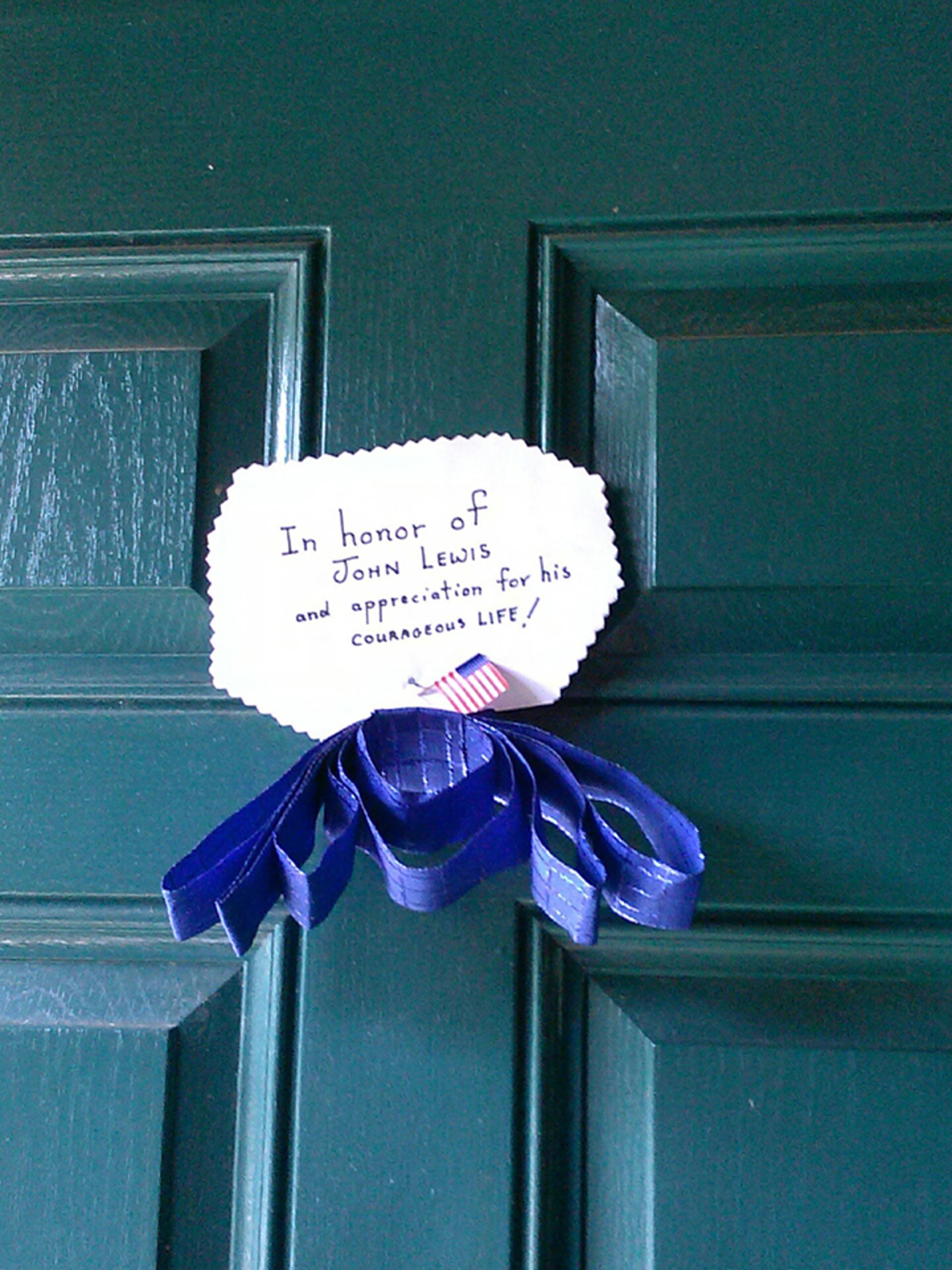 The note reads: In honor of John Lewis and appreciation for his courageous life!" From Alison Brownlee