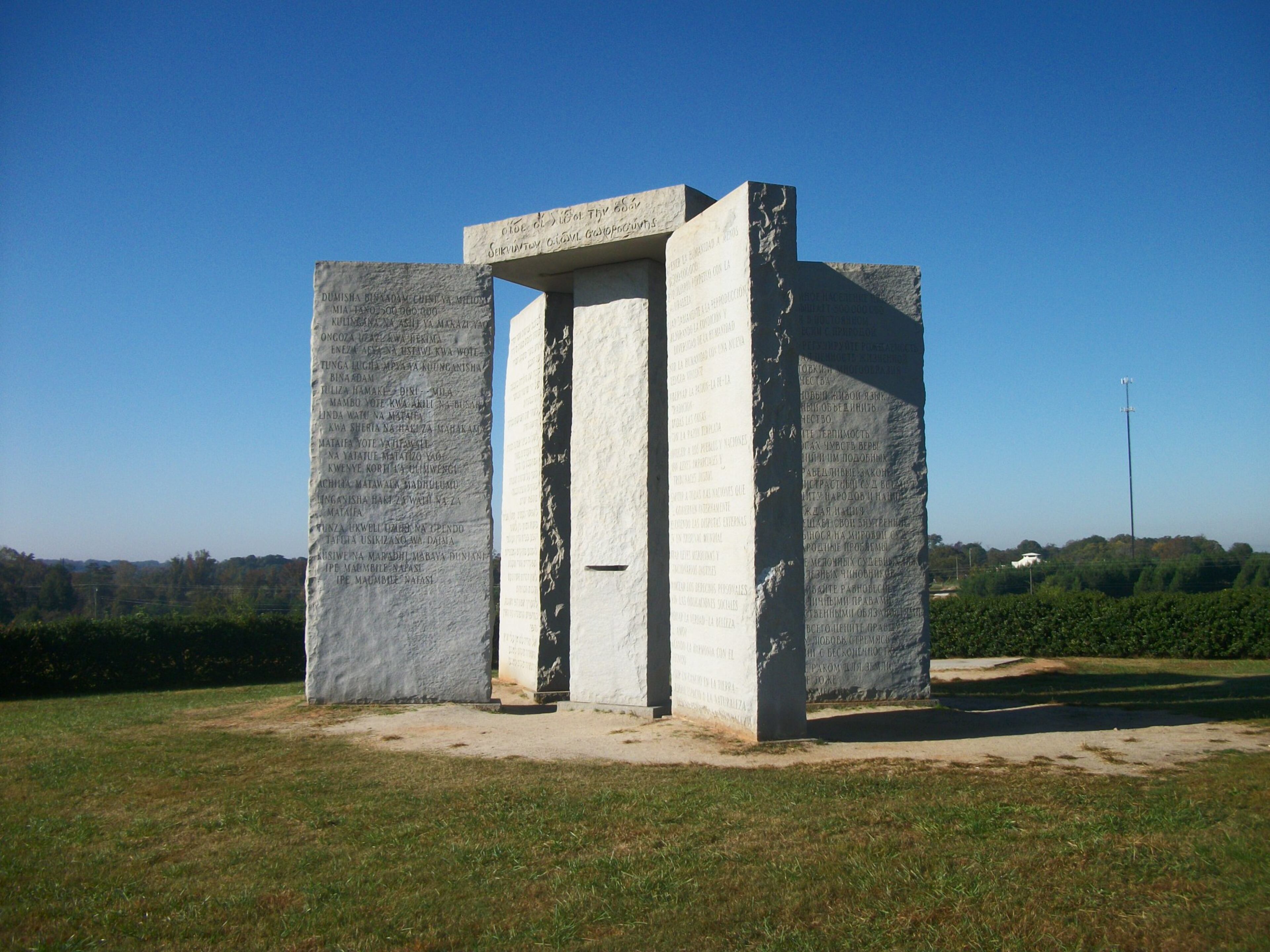 The Georgia Guidestones in Elberton -- known as America's Stonehenge - is a mysterious structure reaching 19 feet high with messages in multiple languages. Contributed by Georgia Department of Economic Development. HANDOUT PHOTO - NOT FOR RESALE