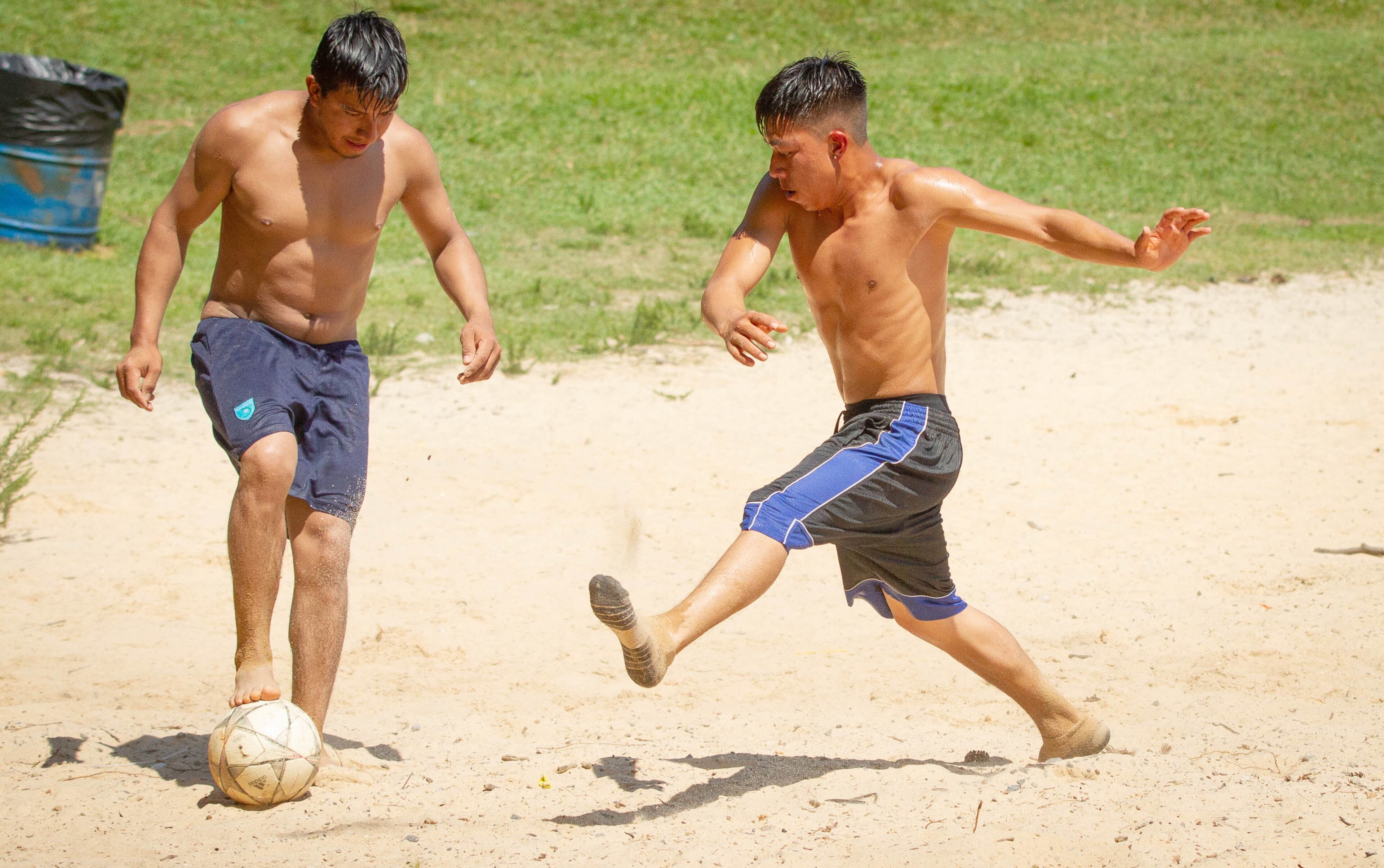 People play soccer at Mary Alice Beach Park in Lake Lanier on Sunday, July 5, 2020. STEVE SCHAEFER FOR THE ATLANTA JOURNAL-CONSTITUTION