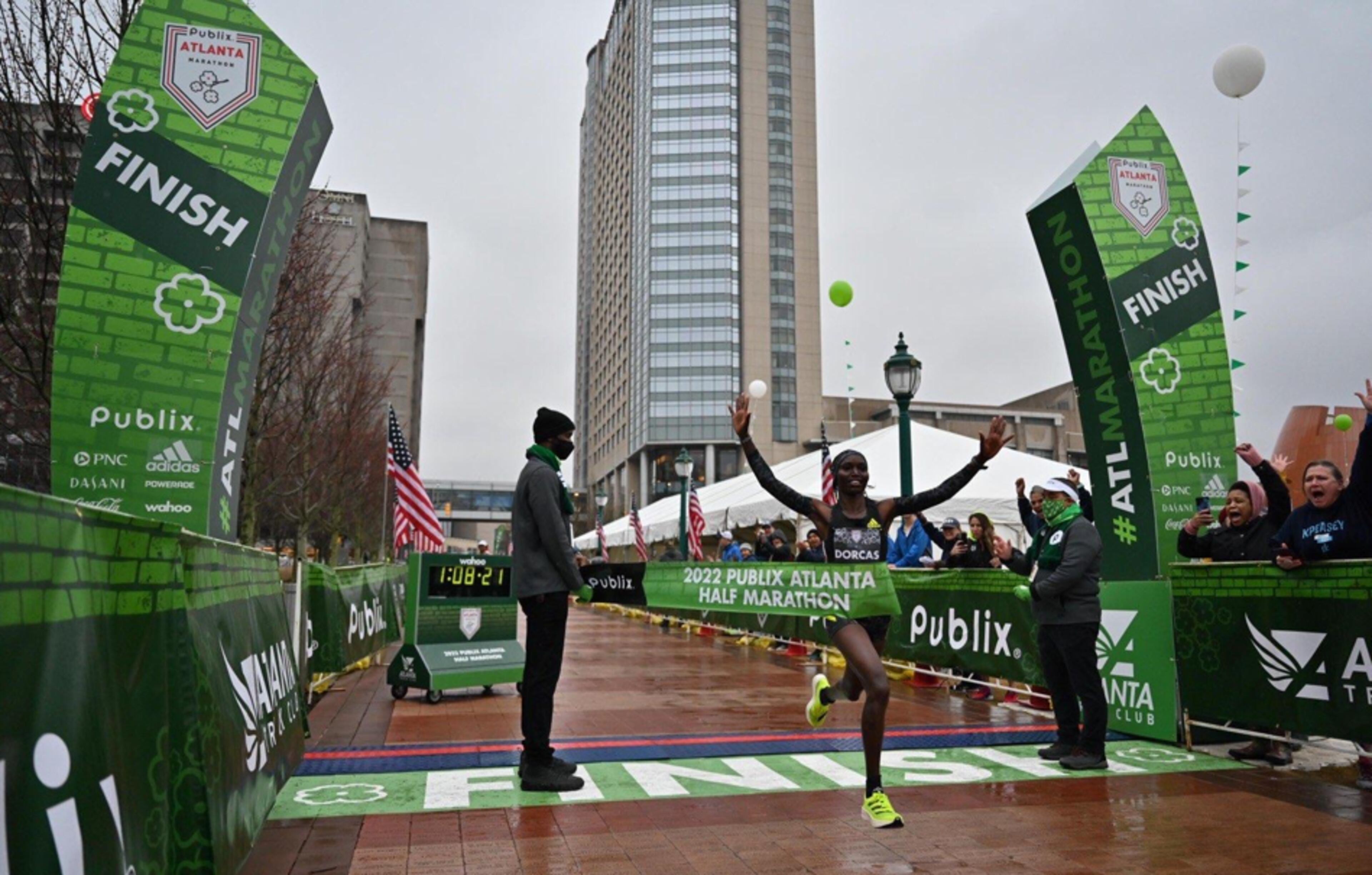Dorcas Tuitoek (above) won in 1:08:22, edging the record of 1:08:29 set last year by Molly Seidel. (Photo by Paul Ward)