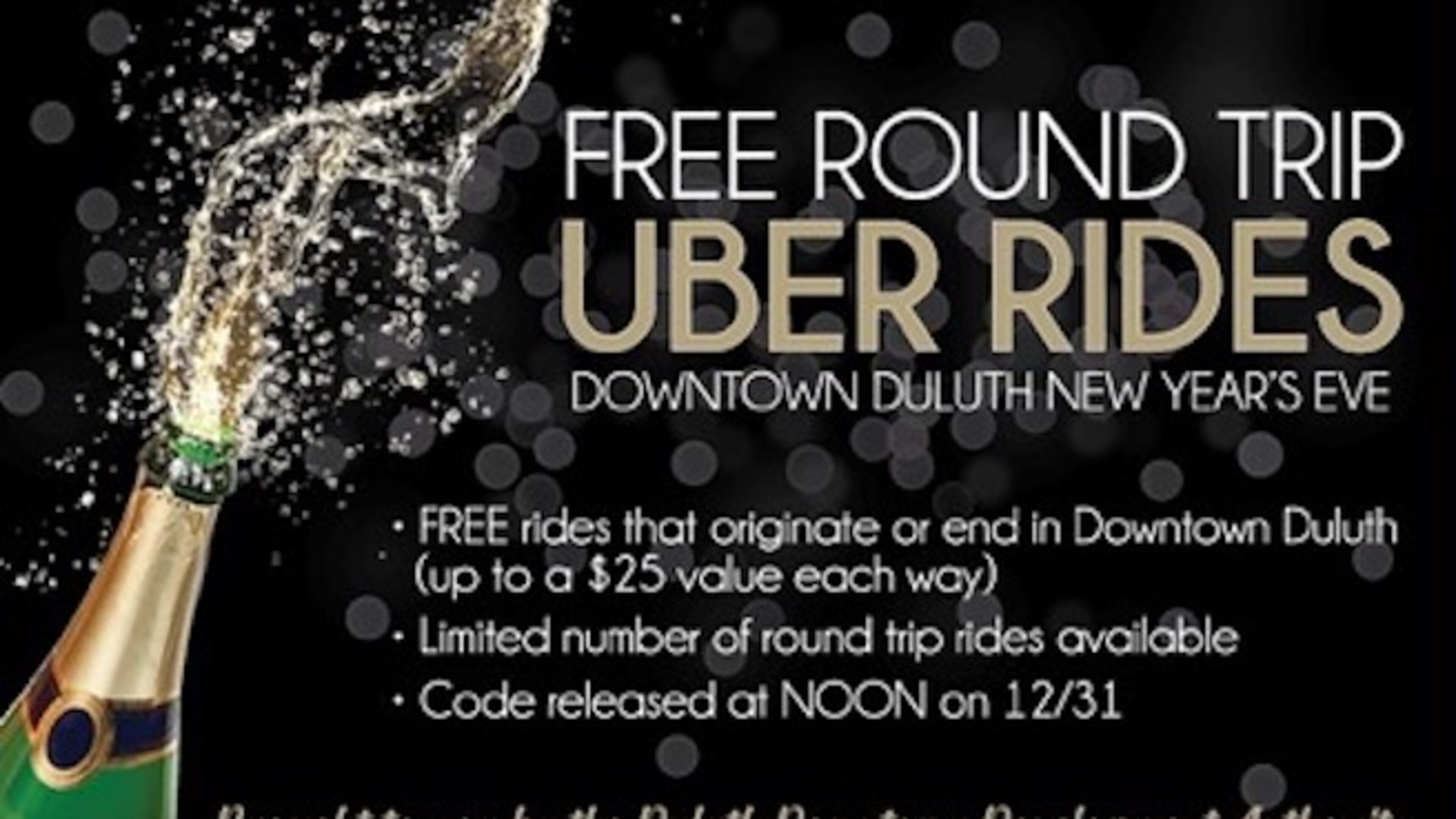 The Duluth Downtown Development Authority is helping you save money and arrive safely to and from downtown on New Year’s Eve with free roundtrip Uber rides. (Courtesy City of Duluth)