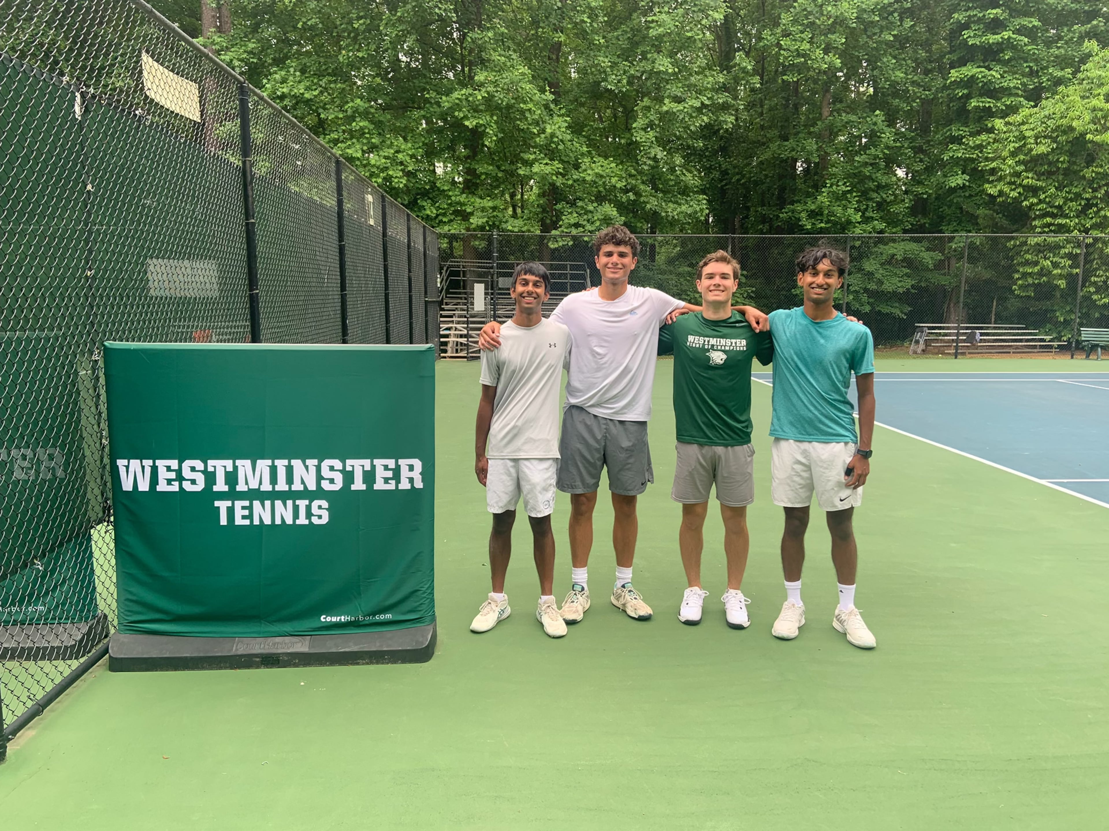 Westminster seniors (from left) Neal Jindal, Jack Velarde, Landon Cummings and Shaan Jindal can each win a fourth state championship this spring, May 8, 2026. (Courtesy of Ralph Geeza)
