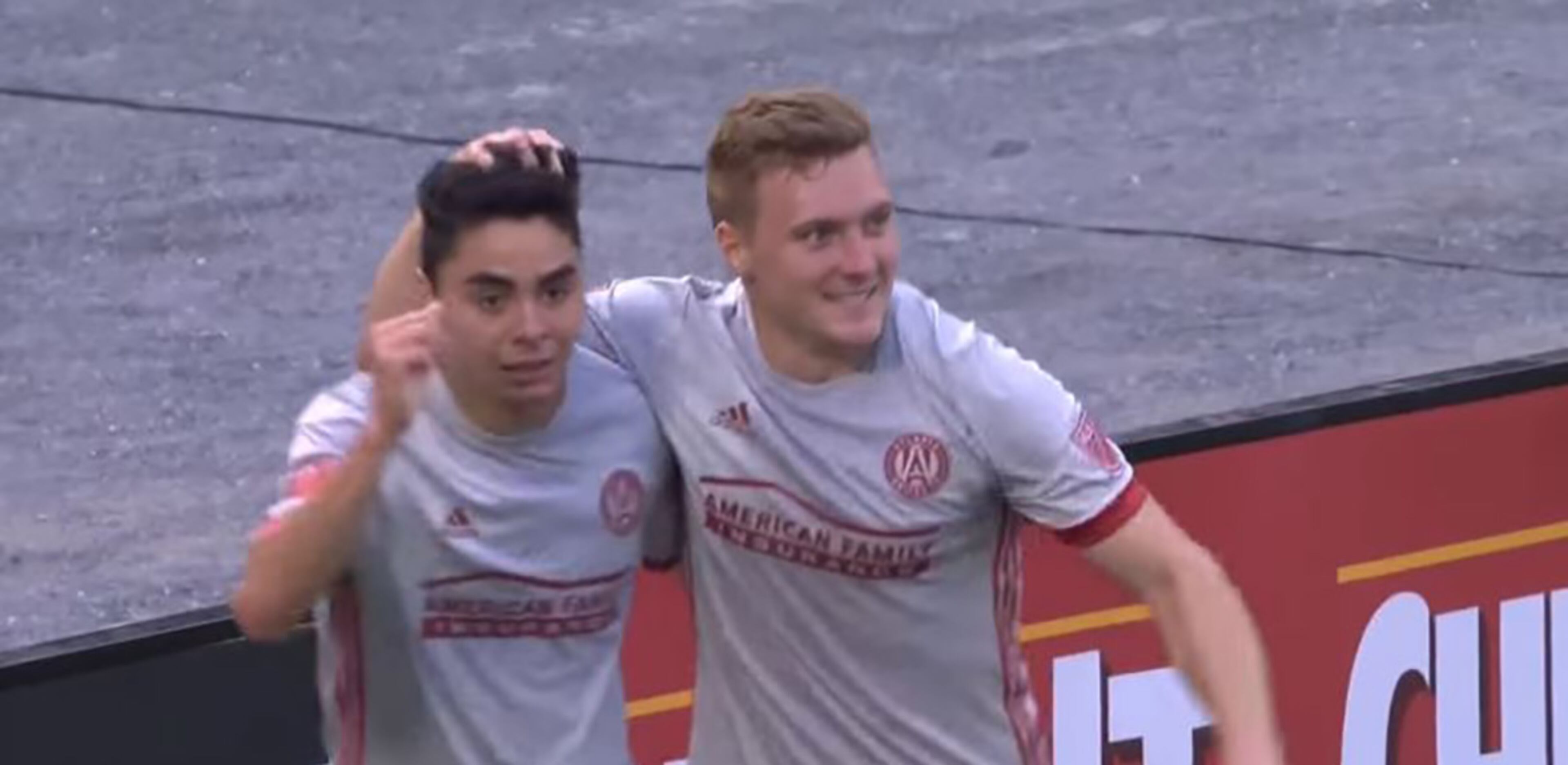 Miguel Almiron celebrates Julian Gressel’s (right) goal to open the scoring against D.C. United Wednesday, June 21, 2017.
