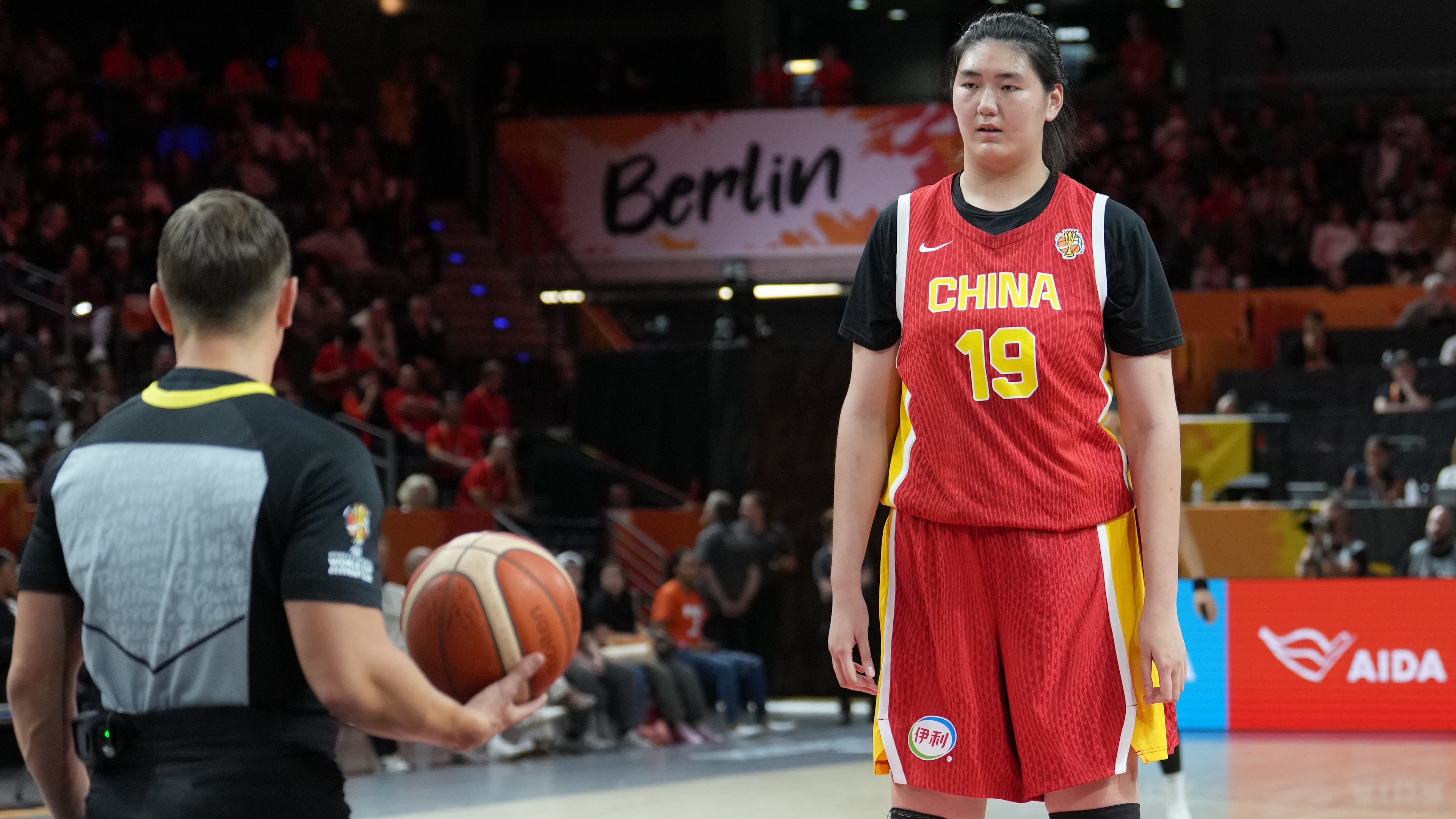 China's Zhang Ziyu prepares for a free throw during the Women's Basketball World Cup match between China and the United States in Berlin, Friday, Sept. 4, 2026. (AP Photo/Ebrahim Noroozi)