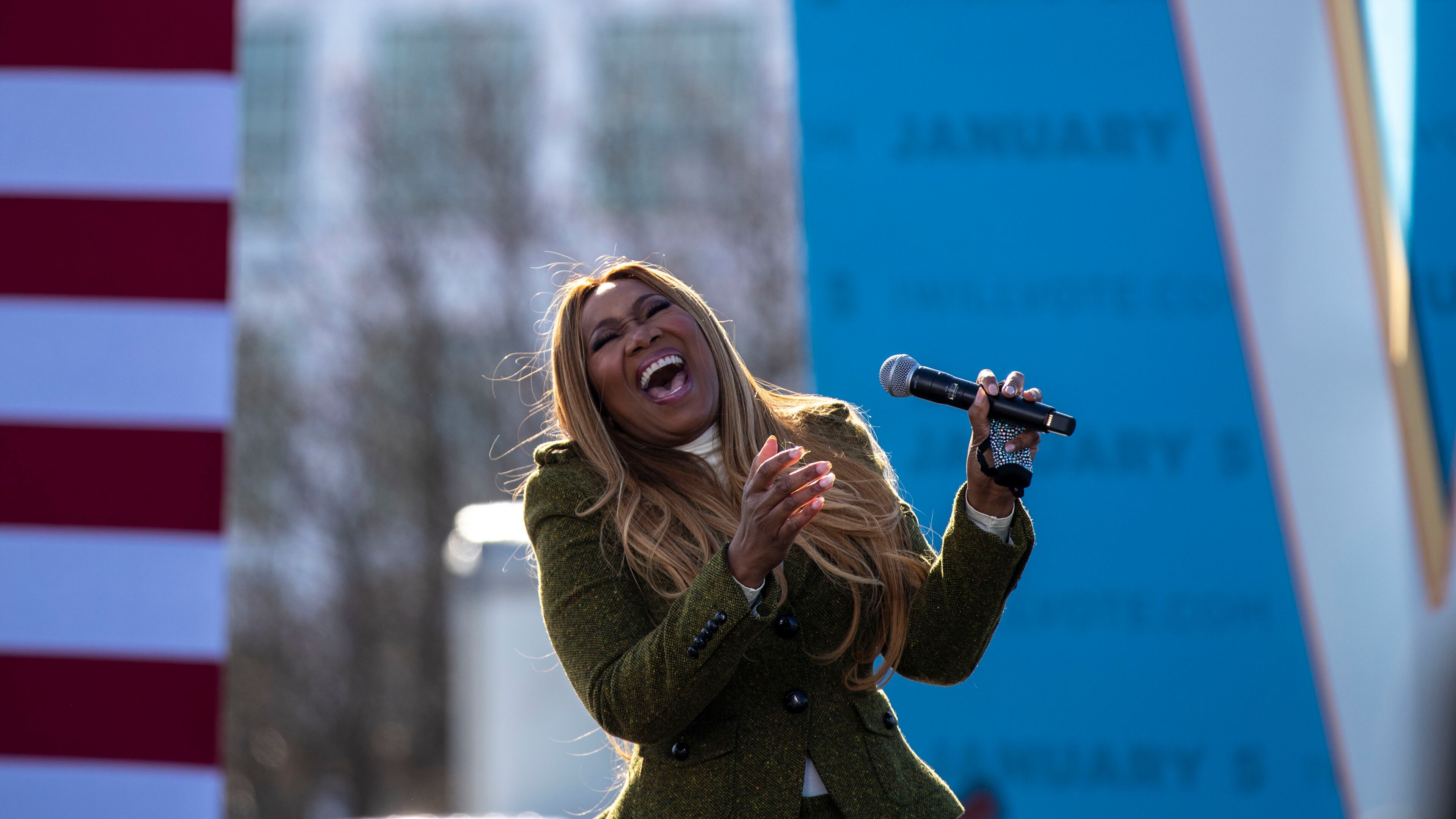 01/04/2021 — Atlanta, Georgia — Award winning singer Yolanda Adams performs during a Georgia Democrat U.S. Senate campaign rally in Atlanta’s Peoplestown neighborhood, Monday, January 4, 2021. (Alyssa Pointer / Alyssa.Pointer@ajc.com)
