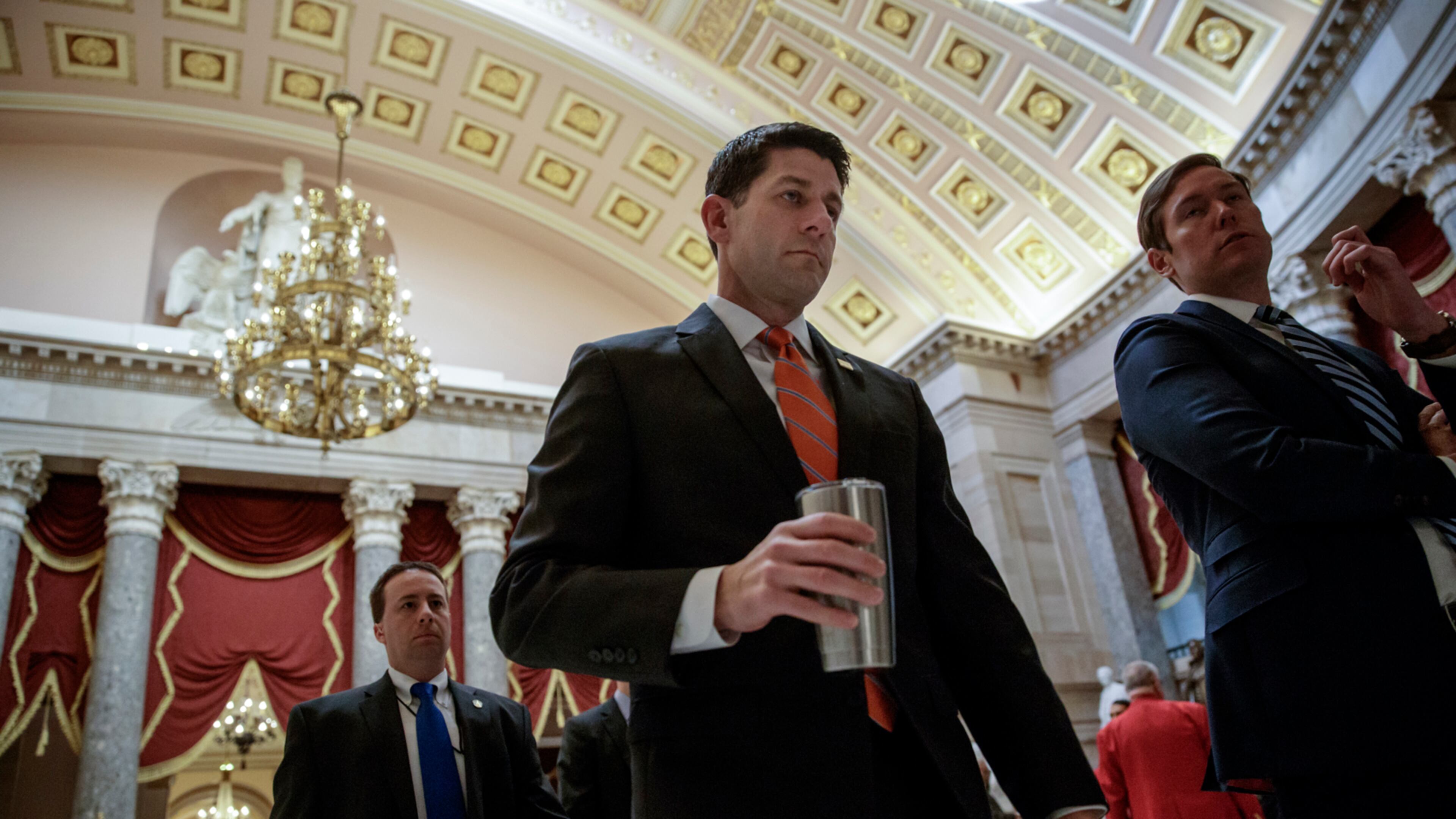 House Speaker Paul Ryan of Wis. walks to his office on Capitol Hill in Washington, Thursday, March 23, 2017, as he and the Republican leadership scramble for votes on their health care overhaul in the face of opposition from reluctant conservatives in the House Freedom Caucus. (AP Photo/J. Scott Applewhite)